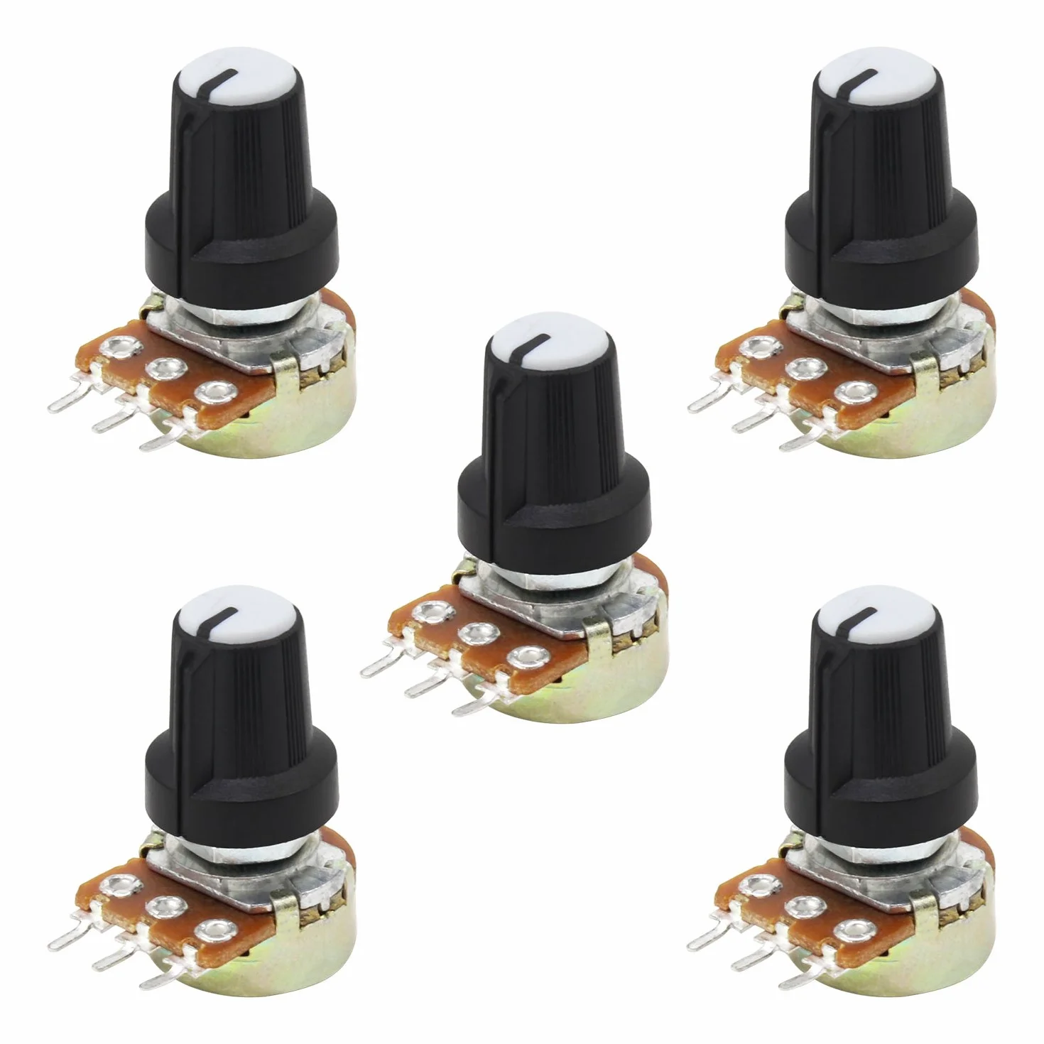 Aussel Termometr liniowy 10K OHM B10K, 3 zaciski, potencjometr obrotowy z nakrętkami i podkładkami, 5 sztuk (B10K-5PCS)