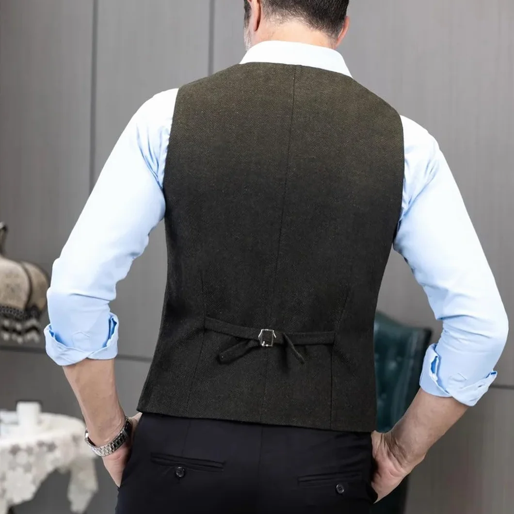 Męska kamizelka garniturowa z dekoltem w serek klasyczna formalna kamizelka biznesowa slim fit