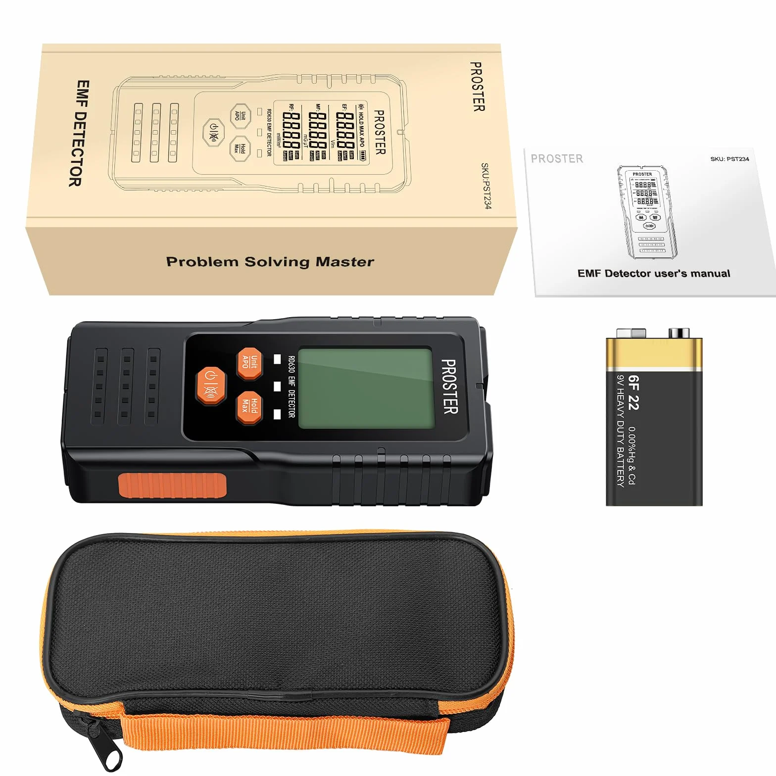 Proster EMF cyfrowy detektor promieniowania 3 w 1 do pól elektromagnetycznych EF RF MF, maszt komunikacyjny 5G, detektor sygnału WiFi do inspekcji EMF w domu i w biurze oraz polowania na duchy