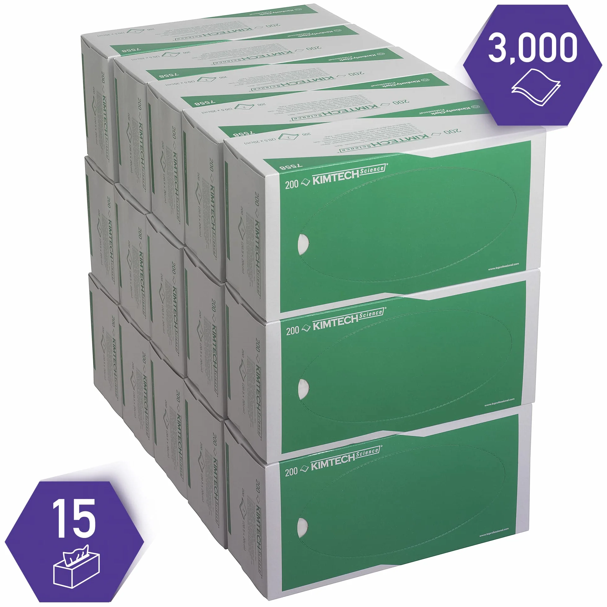Ścierki Kimtech Science Precision 7558 — 15 kartony x 200 arkuszy, 2-warstwowe, białe