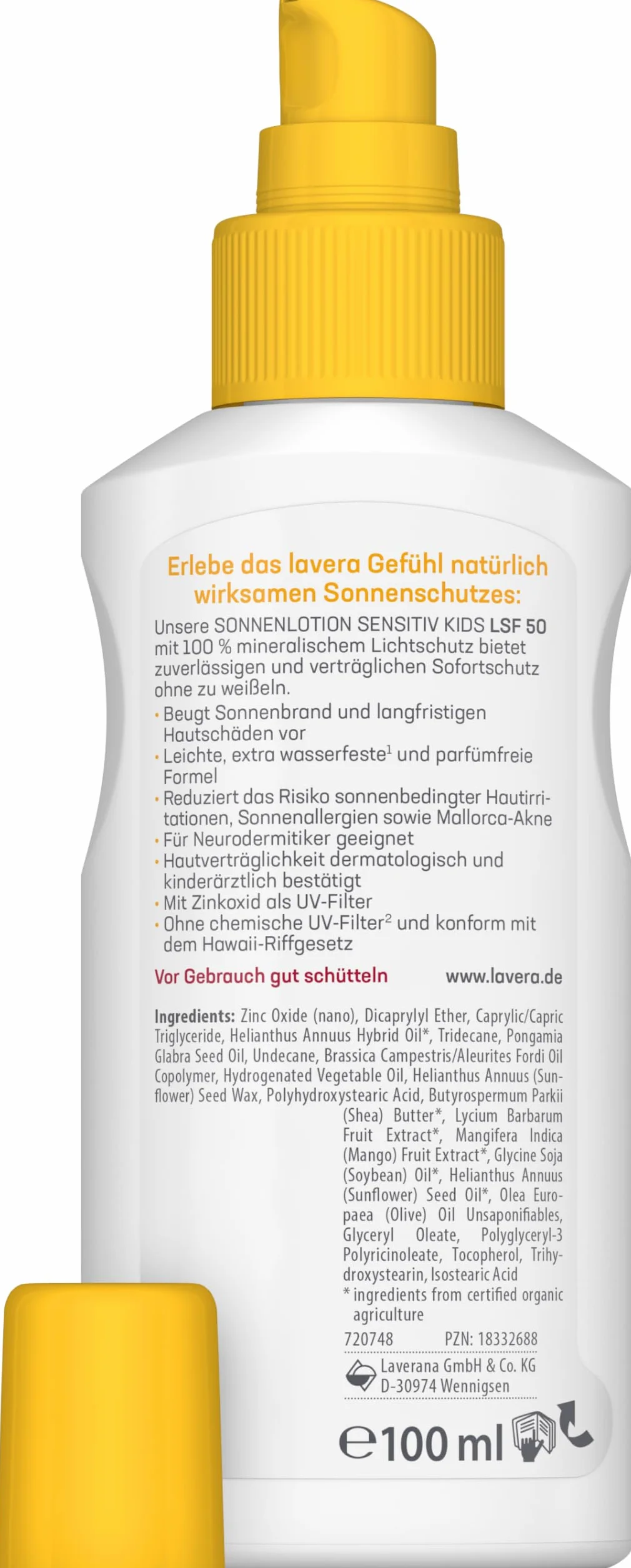 lavera Balsam przeciwsłoneczny Sensitiv Kids LSF 50 – krem przeciwsłoneczny dla dzieci – mineralna natychmiastowa ochrona – wodoodporny – wegański – naturalny kosmetyk – 100 ml