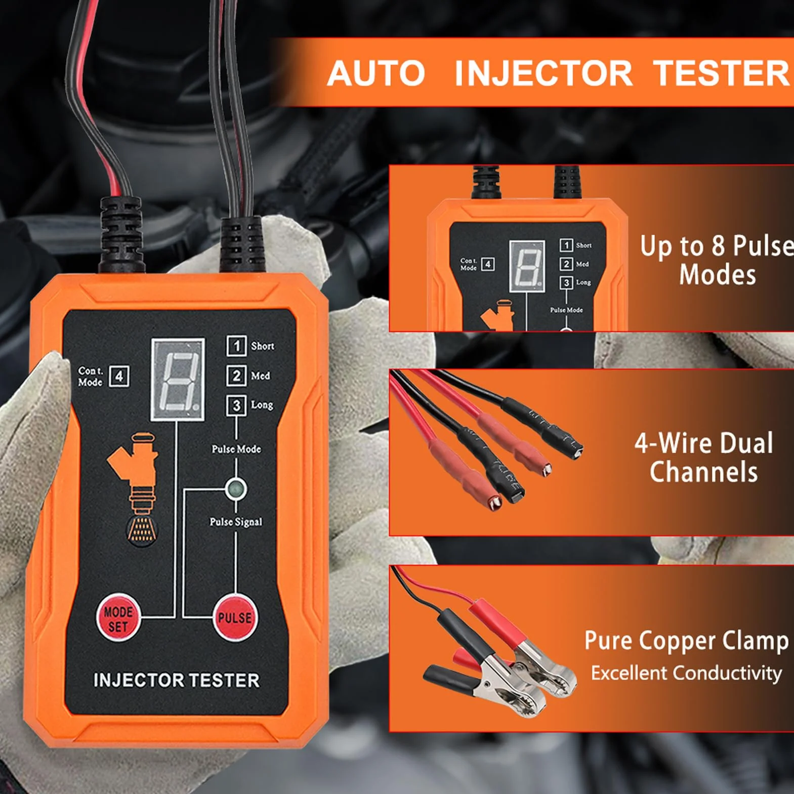 ciciglow Tester i Czyszczenie Wtryskiwaczy Paliwa, 8 Trybów Impulsów 2 Zaciski Wyjściowe, LCD wyświetlają Zwarcie ochronę, z 4 Uniwersalnymi Adapterami, dla 12V EFI GDI Benzynowe (WHITE)