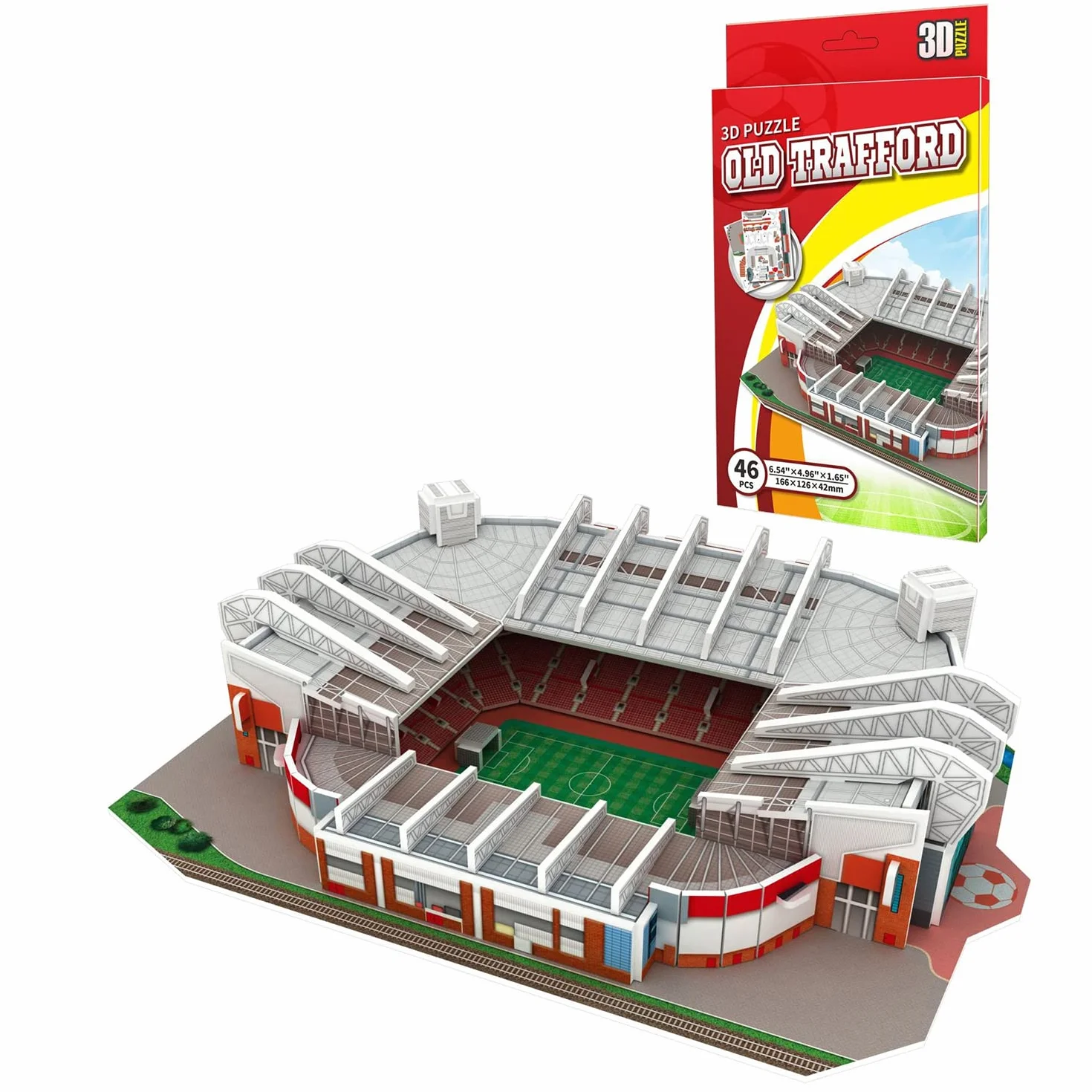 Georgie Porgy Stadion piłkarski 3D, puzzle, model klocków, zestaw klocków dla dzieci, prezenty urodzinowe (Old Trafford Stadion 46 sztuk)