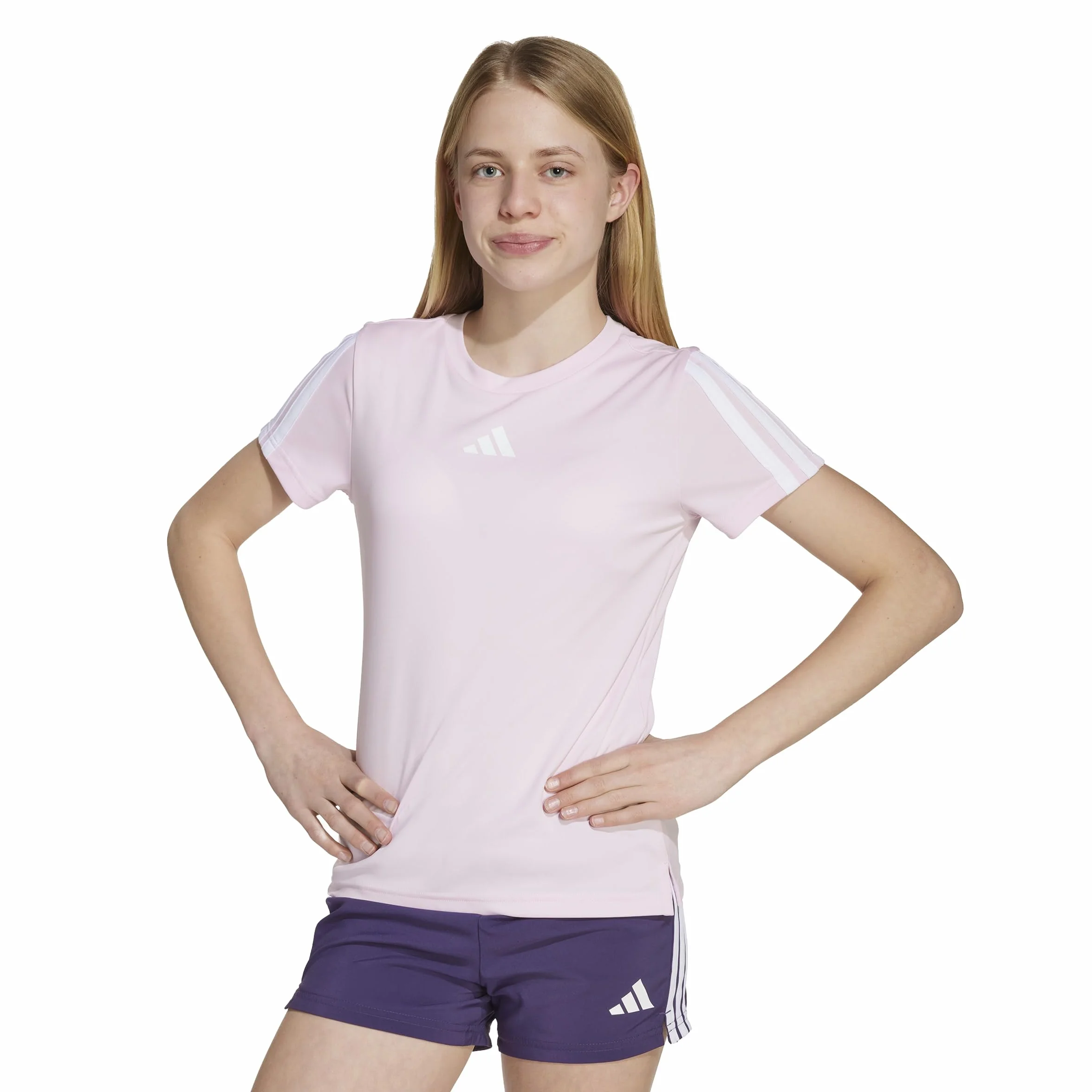 adidas meisjes TRAIN ESSENTIALS 3-STRIPES T-SHIRT, Clear Pink/White, 14-15 Years