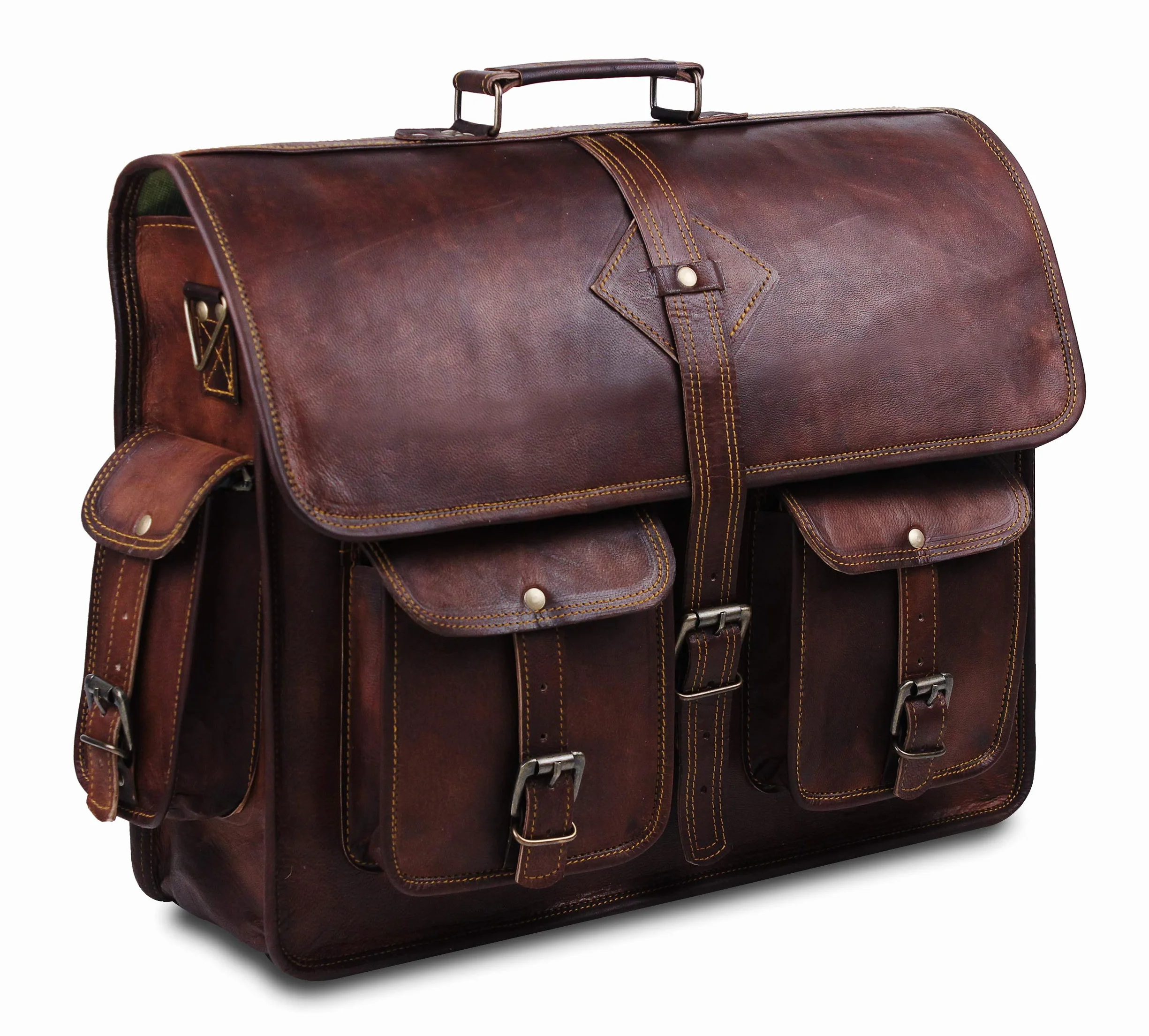 Skórzana torba Vintage Laptop 18 cali Męska Brązowa Aktówka