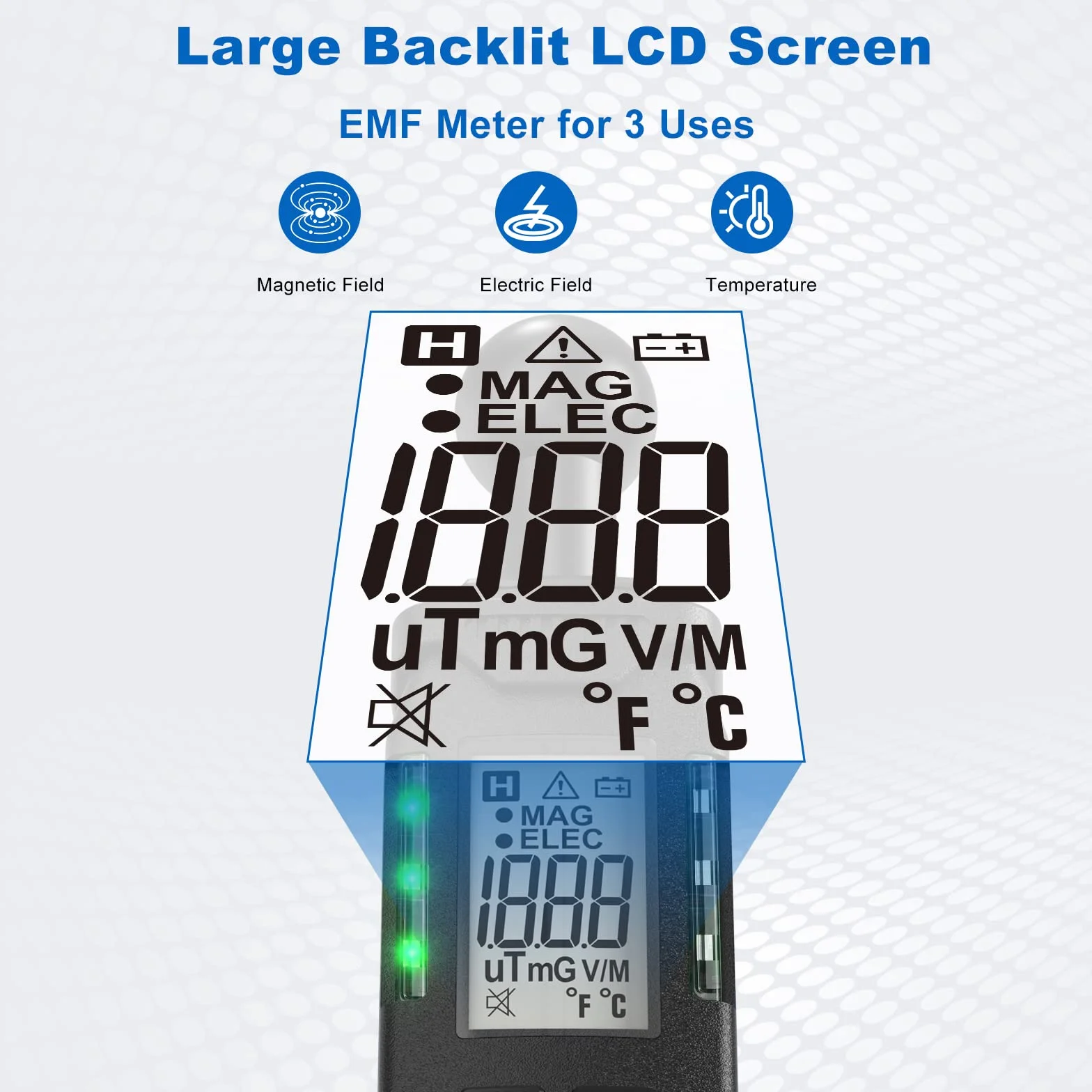 EMF miernik pola magnetycznego, detektor promieniowania, ręczny LCD EMF, odpowiedni do kontroli EMF w domach, biurach, na zewnątrz, elektrowni, pomieszczeniach komputerowych itd.