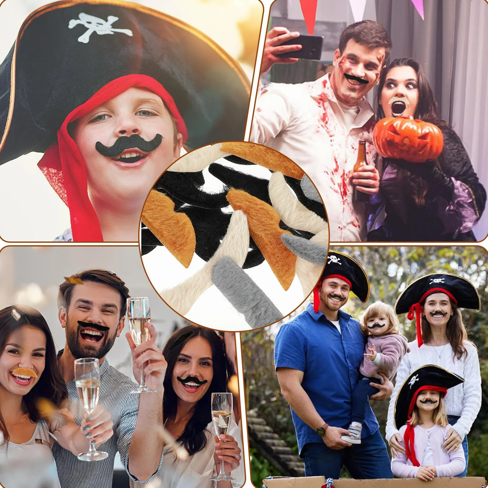 Sibba 48 sztuk samoprzylepnych wąsów, sztuczne brody, Halloween, do przyklejenia, na Boże Narodzenie, urodziny, karnawał, imprezy tematyczne, 11 styl