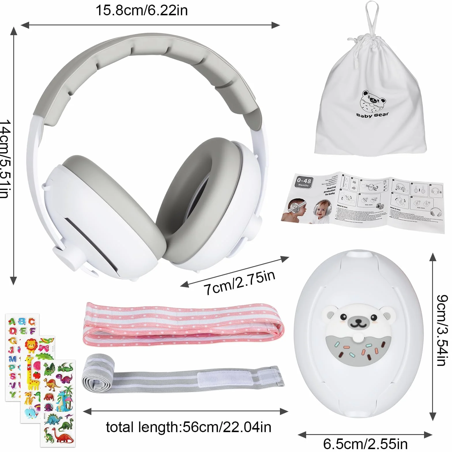 USHOP Dziecięce Słuchawki z Redukcją Szumów, 2 w 1, Dziecięce Ochronniki Słuchu dla Dzieci 0-4 Lat, Redukcja Szumów 25 dB, Regulowany Pałąk, Bezpieczne i Wygodne