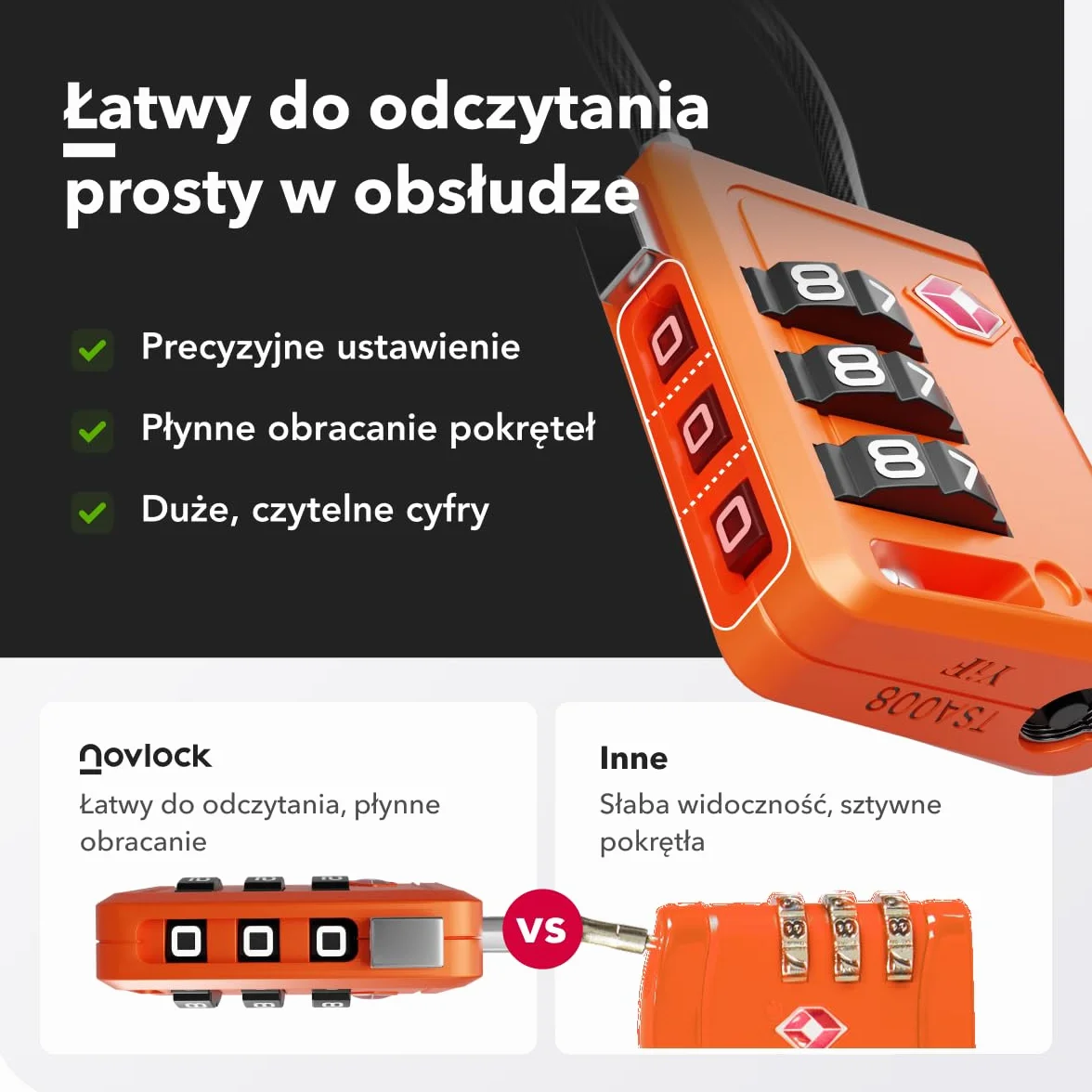 Kłódki TSA ze Wskaźnikiem Otwarcia – Szyfrowe Zamki do Walizek, Plecaków, Bagażu i Szafek – Zamki Podróżne z Elastyczną Stalową Linką, Zestaw 2 Pomarańczowe