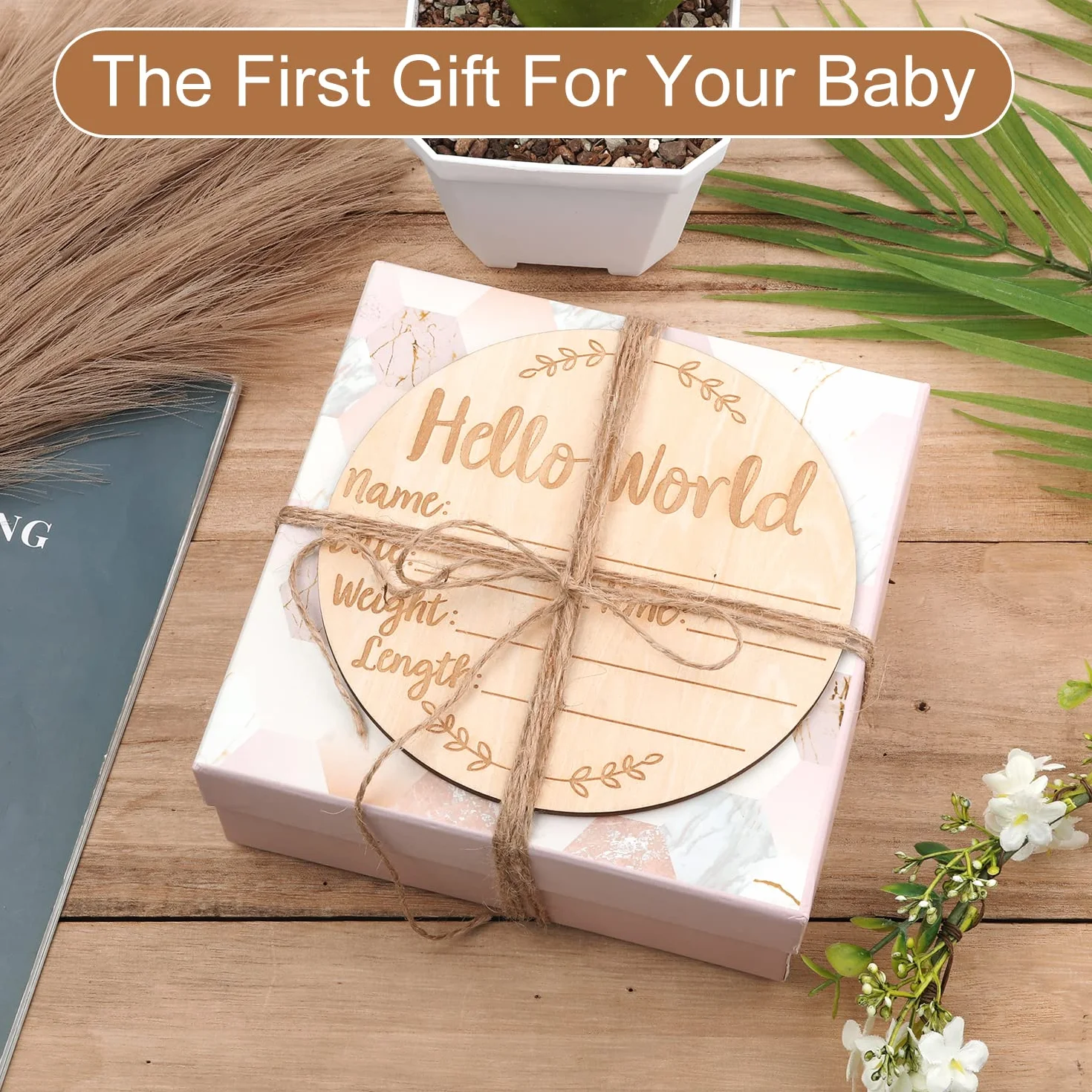 Drewniany Znak Ogloszenia Dziecka, 15cm Baby Announcement Sign Okragly Nowy Znak Dziecka Witaj Swiat Noworodek Znak Powitalny do Szpitala Zdjecie Rekwizytu Baby Shower Nowi Rodzice (Styl 2)