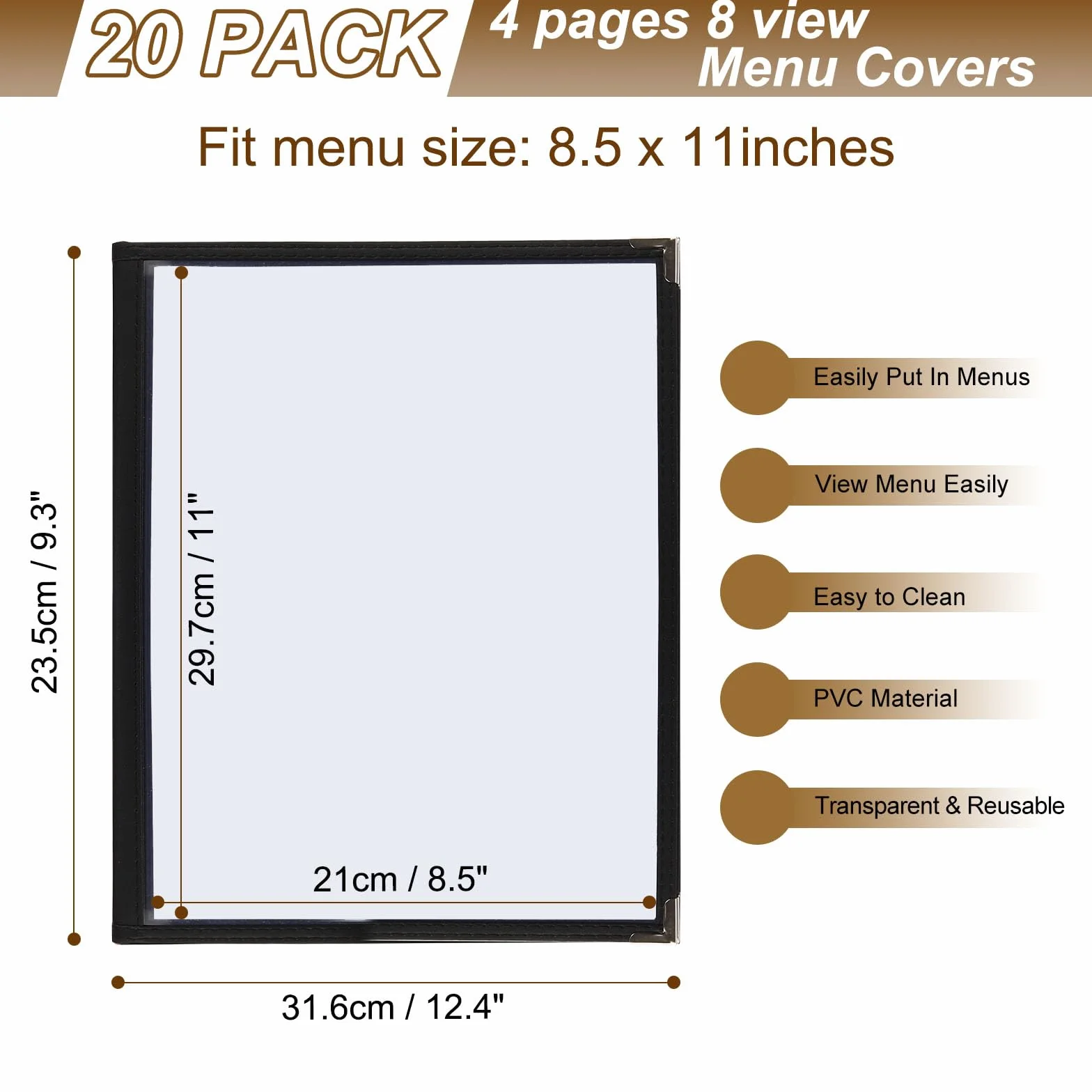 PATIKIL Okładki menu, 20 sztuk, pokrowiec na restaurację, przezroczyste rękawy, przezroczyste, 4 strony, 8 stron, plastikowe foldery, foldery, do baru, restauracji, ciężarówki, koktajli, menu, czarne,