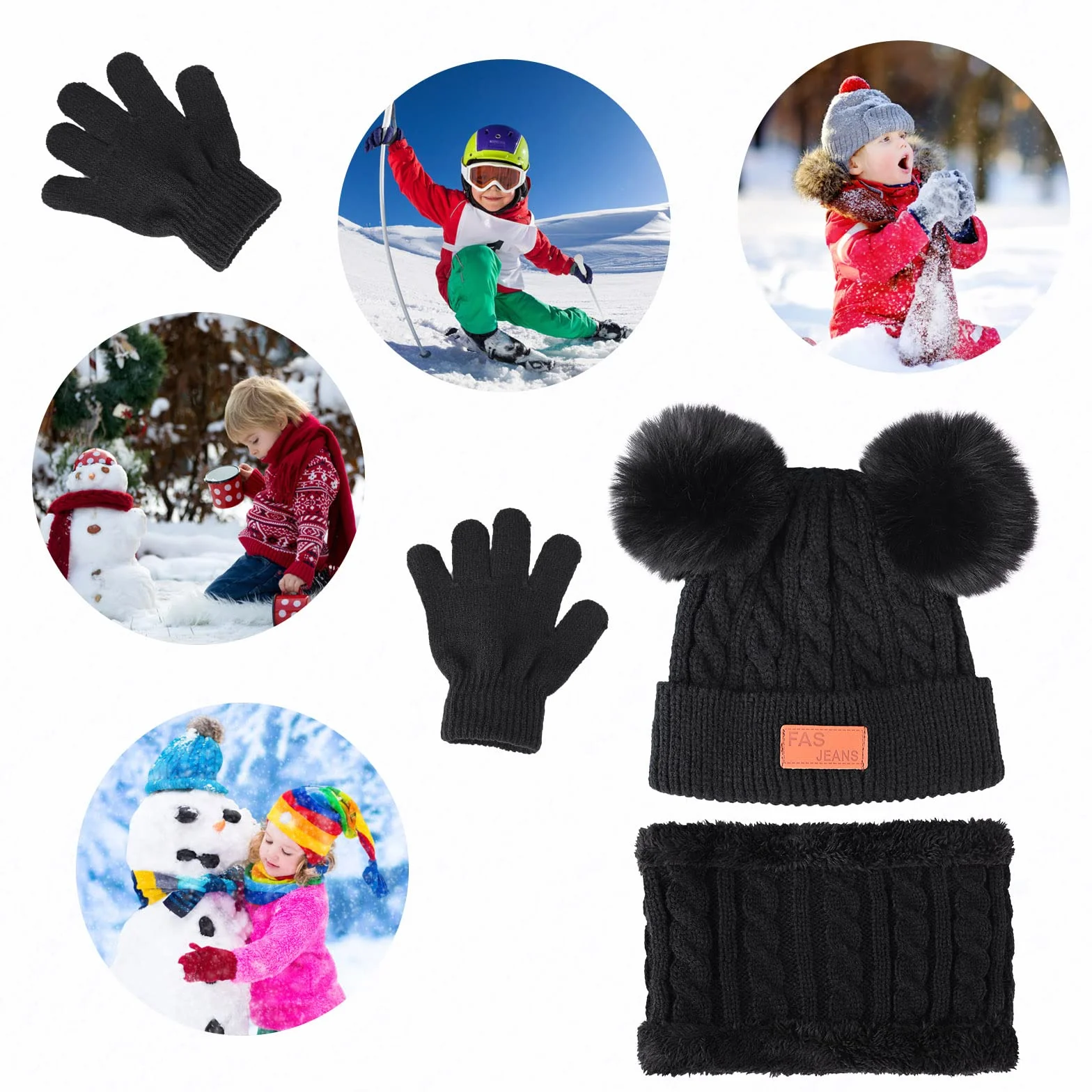 Bekecidi Dziecięca czapka, szalik, rękawiczki, zestaw zimowych czapek, czapka beanie, ciepła czapka z dzianiny, szal pętelkowy, czapka i rękawiczki, dla małych dzieci, zestaw dla chłopców i
