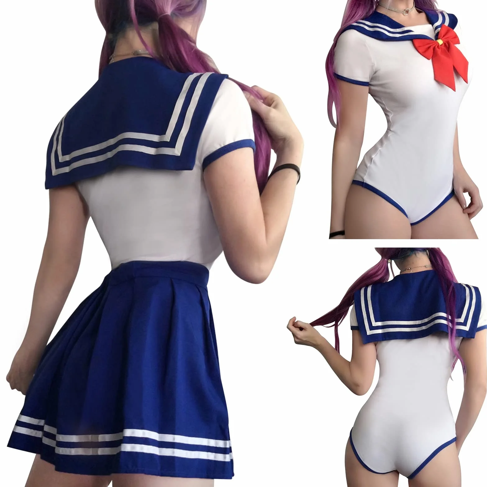 LittleForBig zatrzas w komkroku jednoczęściowy śpioszki-Cosplay magiczny dziewczęcy Sukienka Sailor Zestaw spódnicy onesie mundurowej Błękit marynarski XS