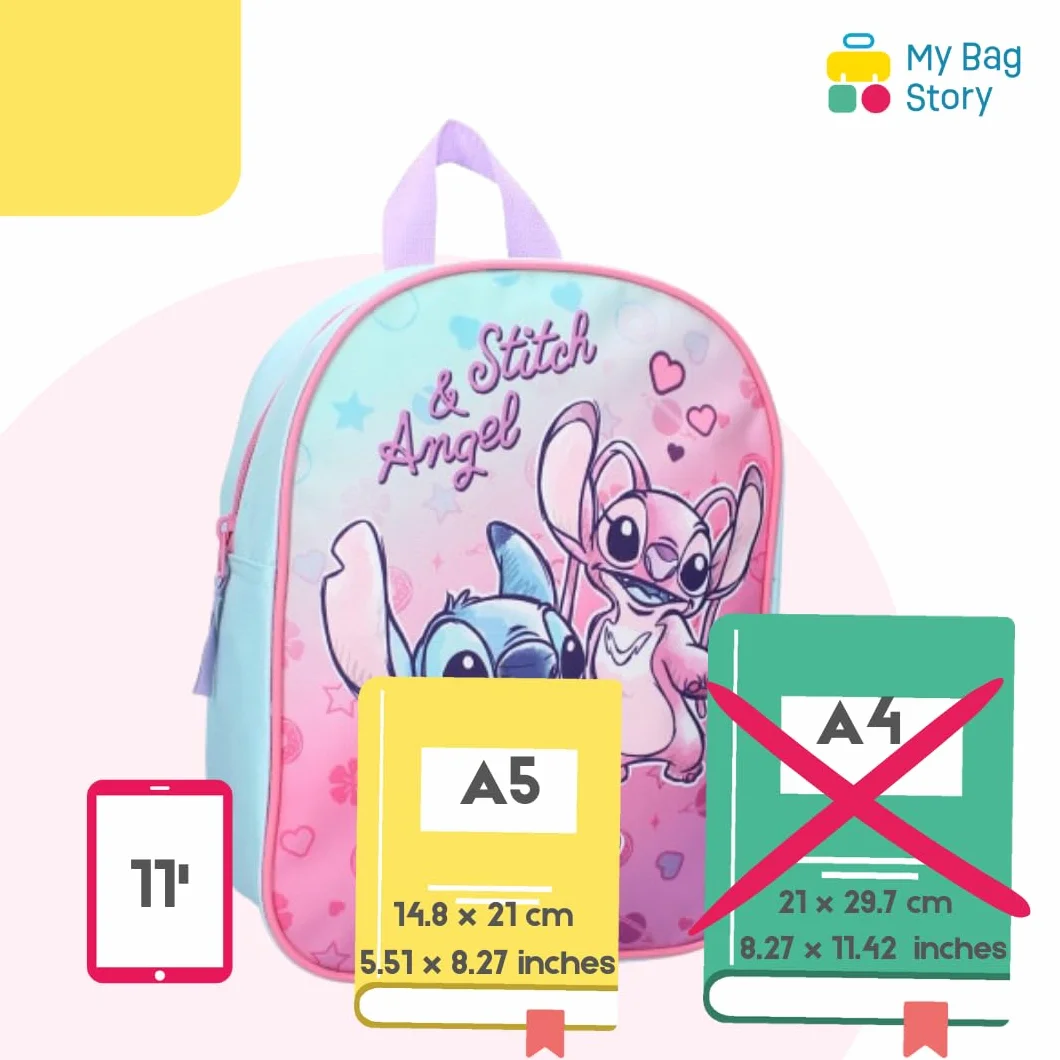 mybagstory - Plecak - Stitch - Niebieski - Dzieci - Szkoła - Przedszkole - Przedszkole - Żłobek - Tornister dziewczęcy - Rozmiar 29 cm - Regulowane ramiączka - Pomysł na prezent