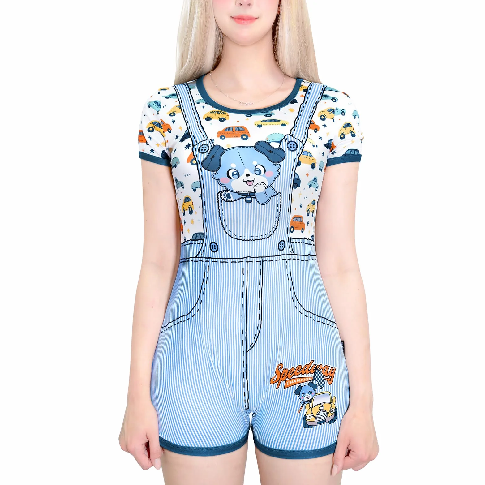 LittleForBig Jedwabiste śpioszki Onesie Piżama Bodysuit Little Blue Furrytail Racecar