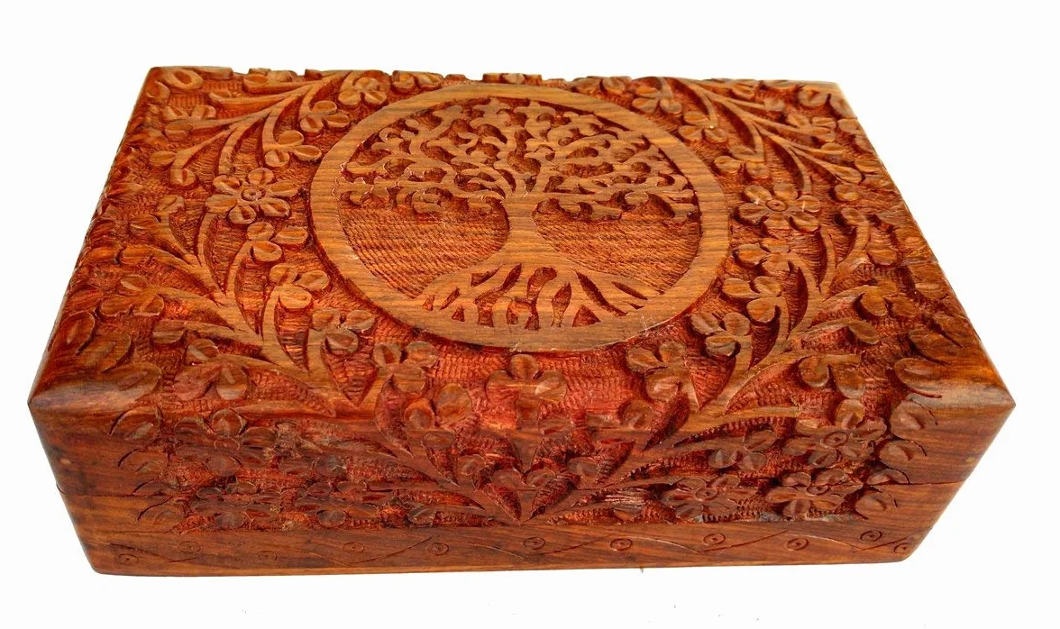 Ręcznie robione drewniane pudełko na biżuterię, rzeźbione dekoracyjne pudełko do przechowywania