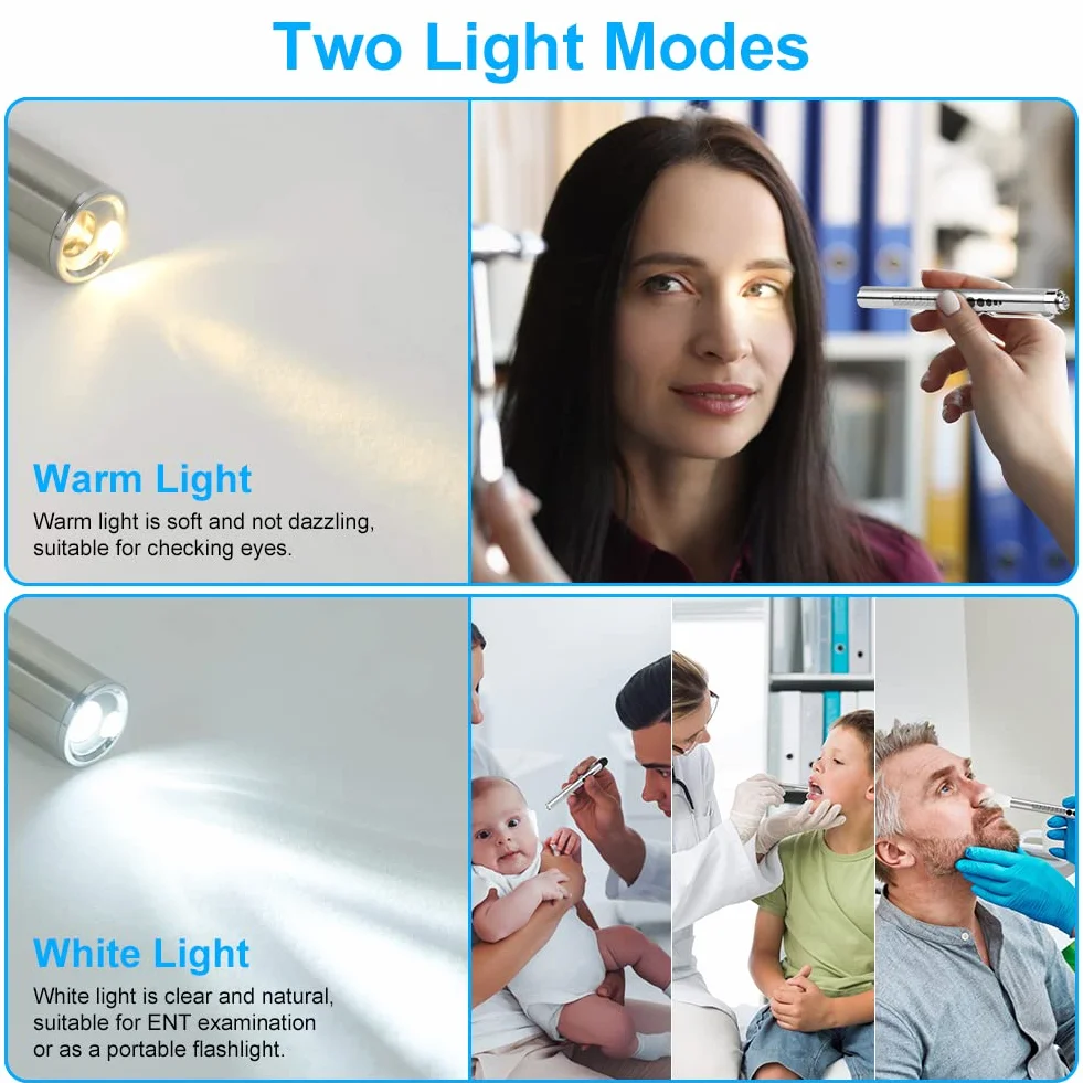 Flintronic Pióro pielęgniarskie, akumulatorowe pióro LED z medycznym światłem, ciepłe i białe światło, długopis medyczny, lampa diagnostyczna z miernikiem źrenicy i klipsem dla pielęgniarek lekarzy