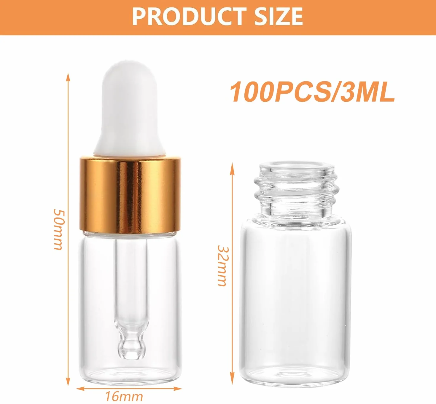 JMIATRY 100 sztuk butelek z pipetą 3 ml, butelki z pipetą, mini butelki z pipetą do olejków eterycznych, aromaterapii, masażu, próbki olejków zapachowych