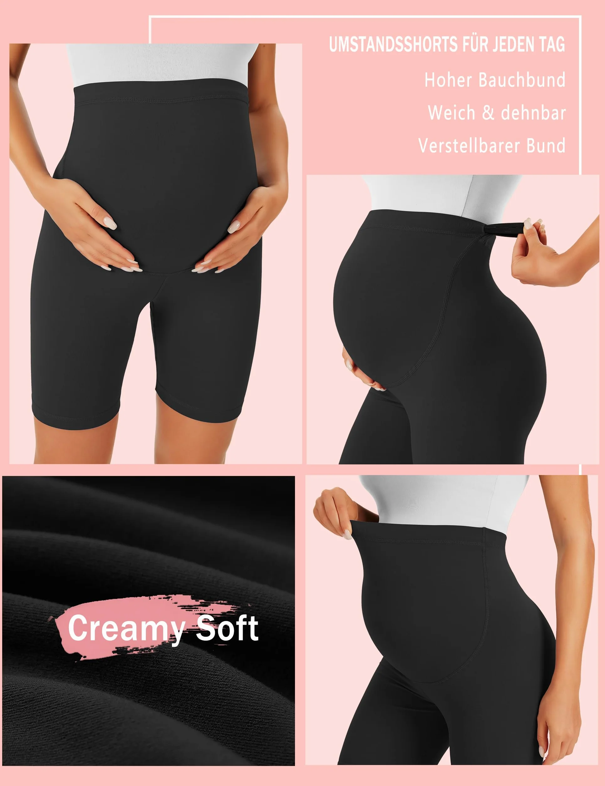 BAYDI Creamlush krótkie legginsy ciążowe oddychające regulowanym ściągaczem do jogi