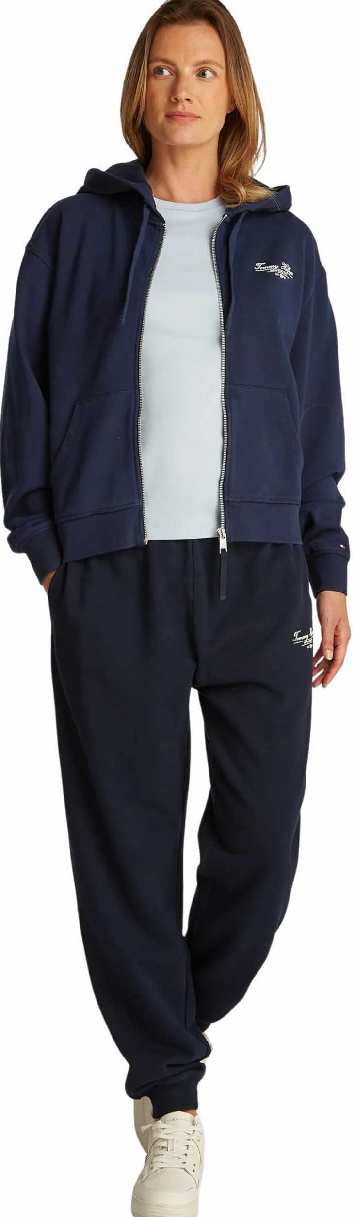 Tommy Hilfiger Damska bluza z kapturem REG Script Zip WW0WW44632, Niebieski (Dark Night Navy), XS