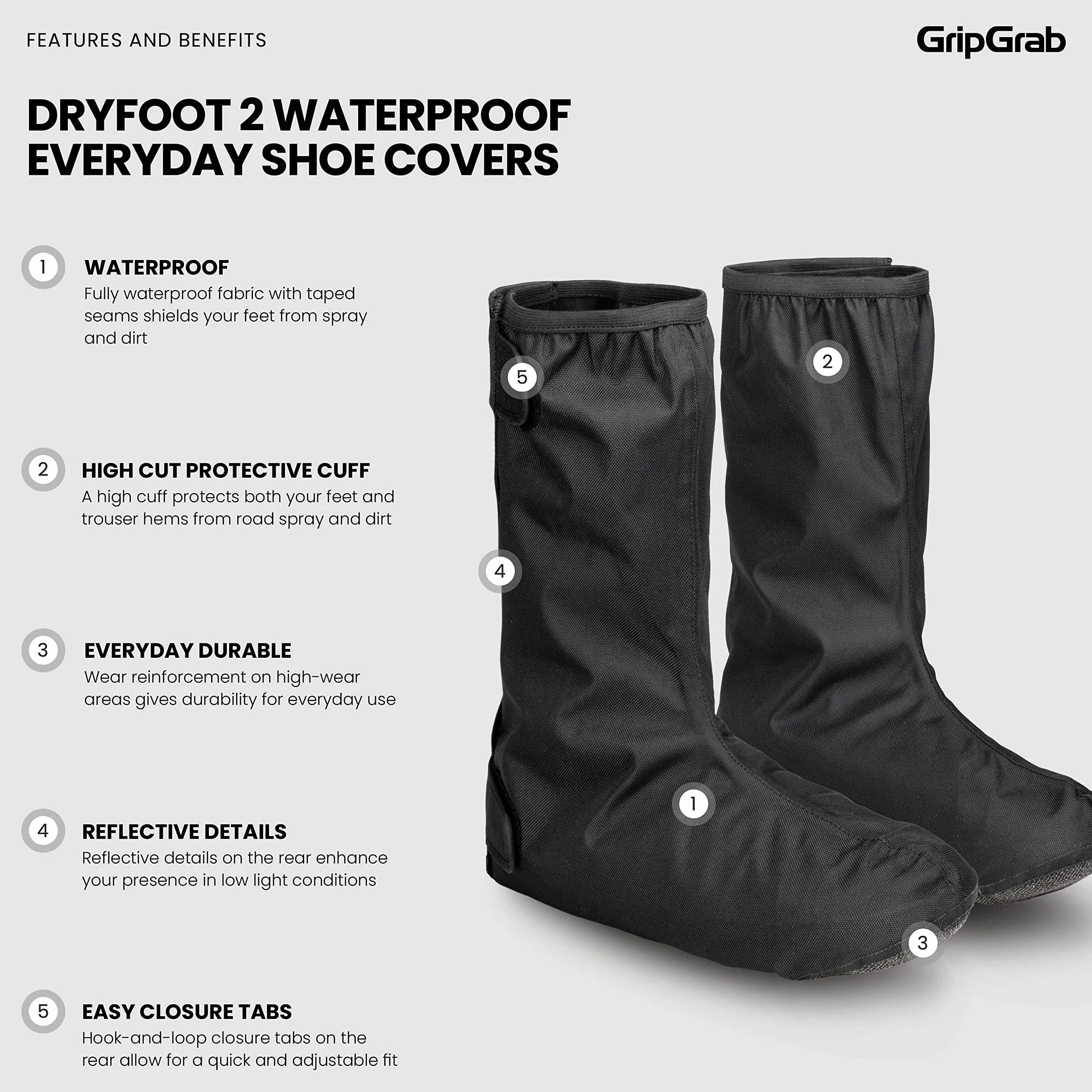 GripGrab Dryfoot 2nd Edition ochraniacze na buty dla dorosłych, wodoszczelne, ochrona przed deszczem, ochraniacze na koła, czarne, XL (44/45)