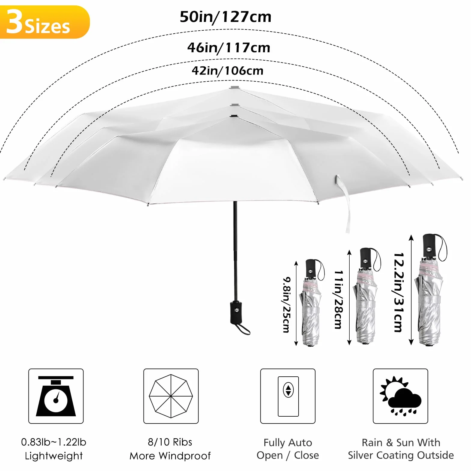 Kompaktowy parasol podróżny 42/46/127 cm parasole na deszcz wodoodporny i odporny na wiatr automatyczne otwieranie zamykanie UPF 50+ UV parasol przeciwsłoneczny ochrona przed promieniowaniem