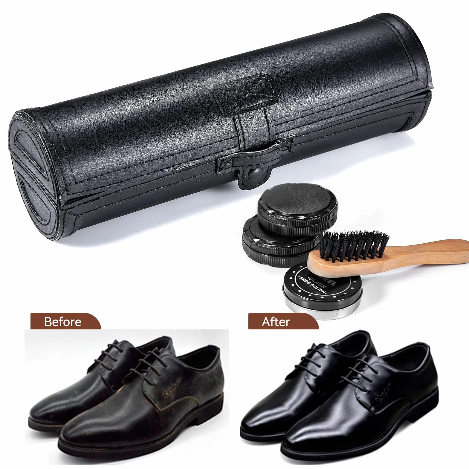 YUET 9-częściowy zestaw szczotek do butów zestaw z ekoskóry eleganckie etui,Zestaw do polerowania butów, zestaw do czyszczenia połysku, zestaw beczek do brązowej czarnej skóry ze szczotką