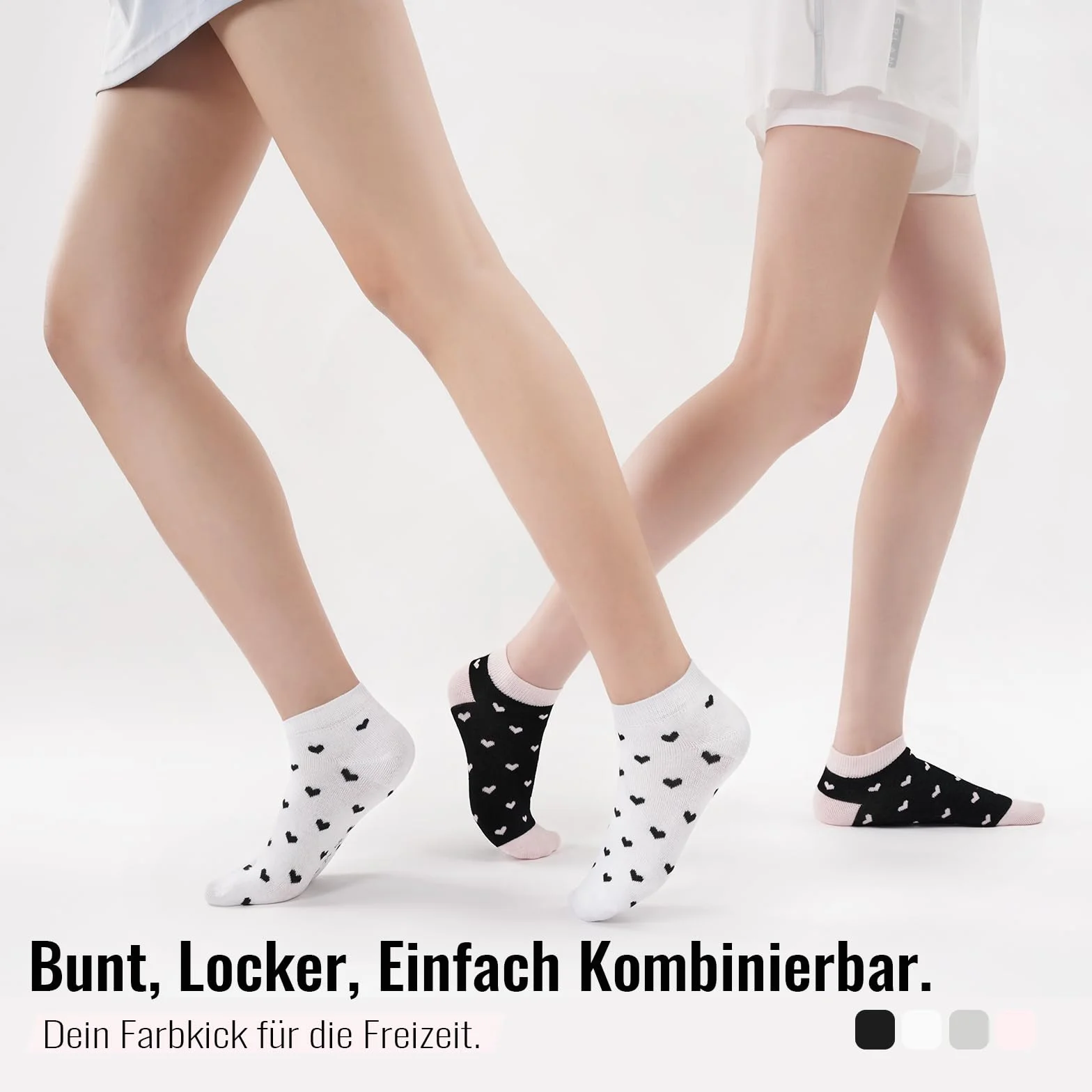 SukModen 10/20 Par Skarpety Damskie do Sneakersów 35-38 39-42, Oddychające Bawełniane Krótkie Skarpety Sportowe, Kolorowych Skarpet z Kropkami, Paskami i Sercami