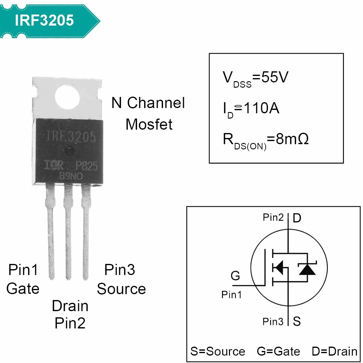 IRF3205 3205 Tranzystor Mosfet 55V 110A Tranzystor MOSFET TO-220 kanał mocy z aluminiowym radiatorem zestaw montażowy do wkrętarki do majsterkowania (20 sztuk)