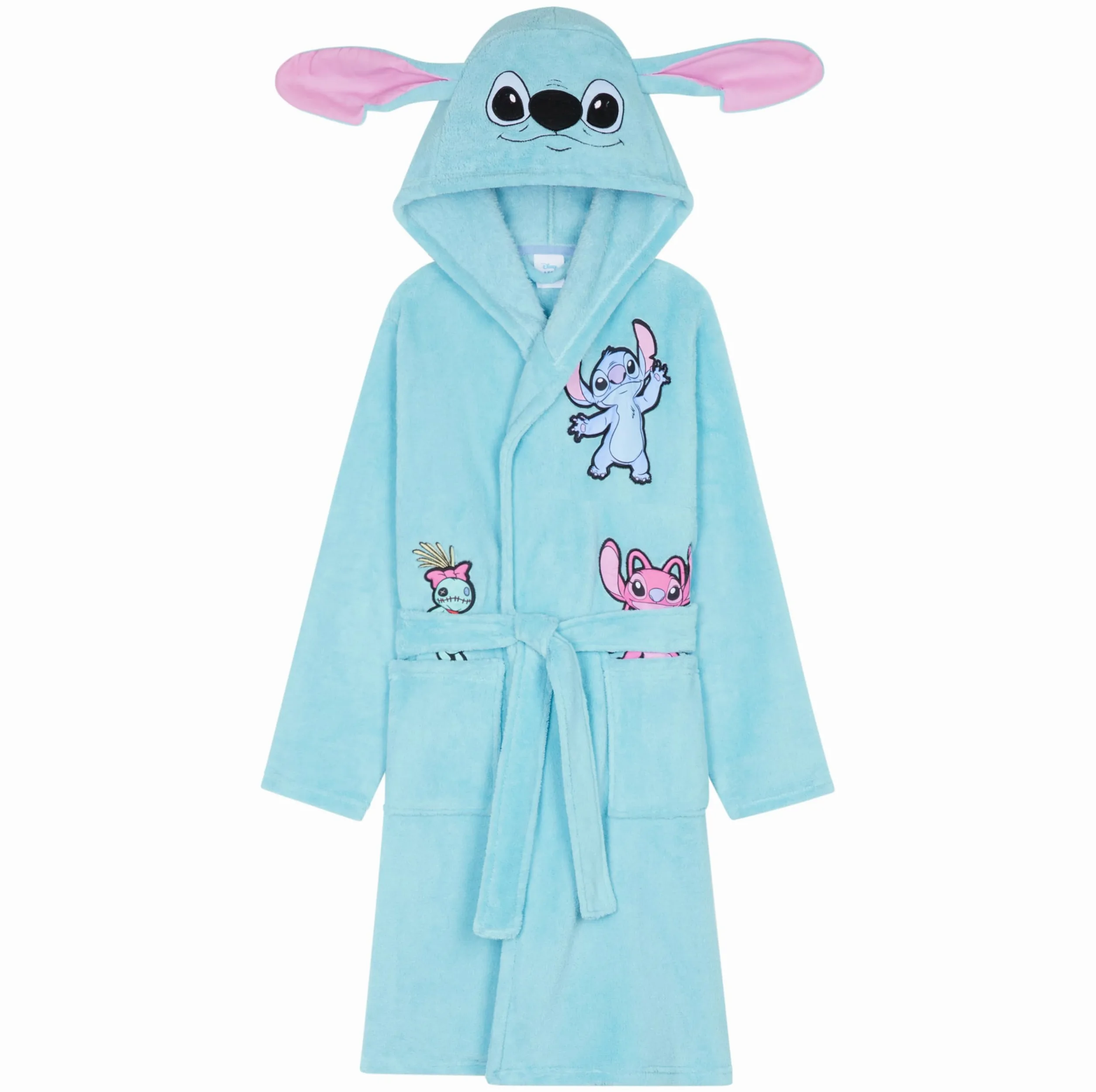 Disney Stitch dziewczęcy szlafrok polarowy z kapturem i kieszeniami, przytulny szlafrok puszysty odzież domowa bielizna nocna - prezenty ze ściegiem