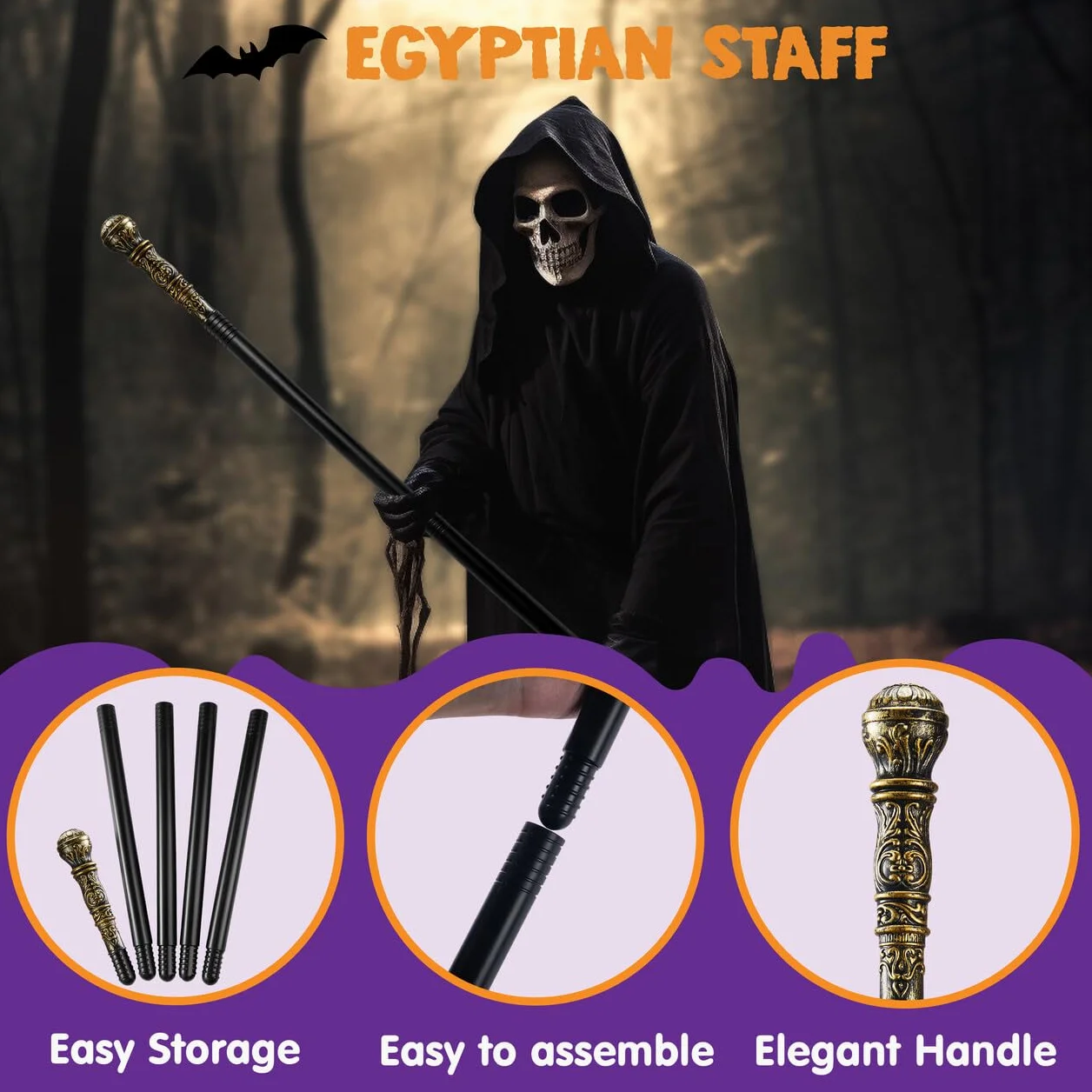 JOIN Halloween elegancki styl vintage laska czarodziej złoty 9,9 cm rekwizyt do kostiumu