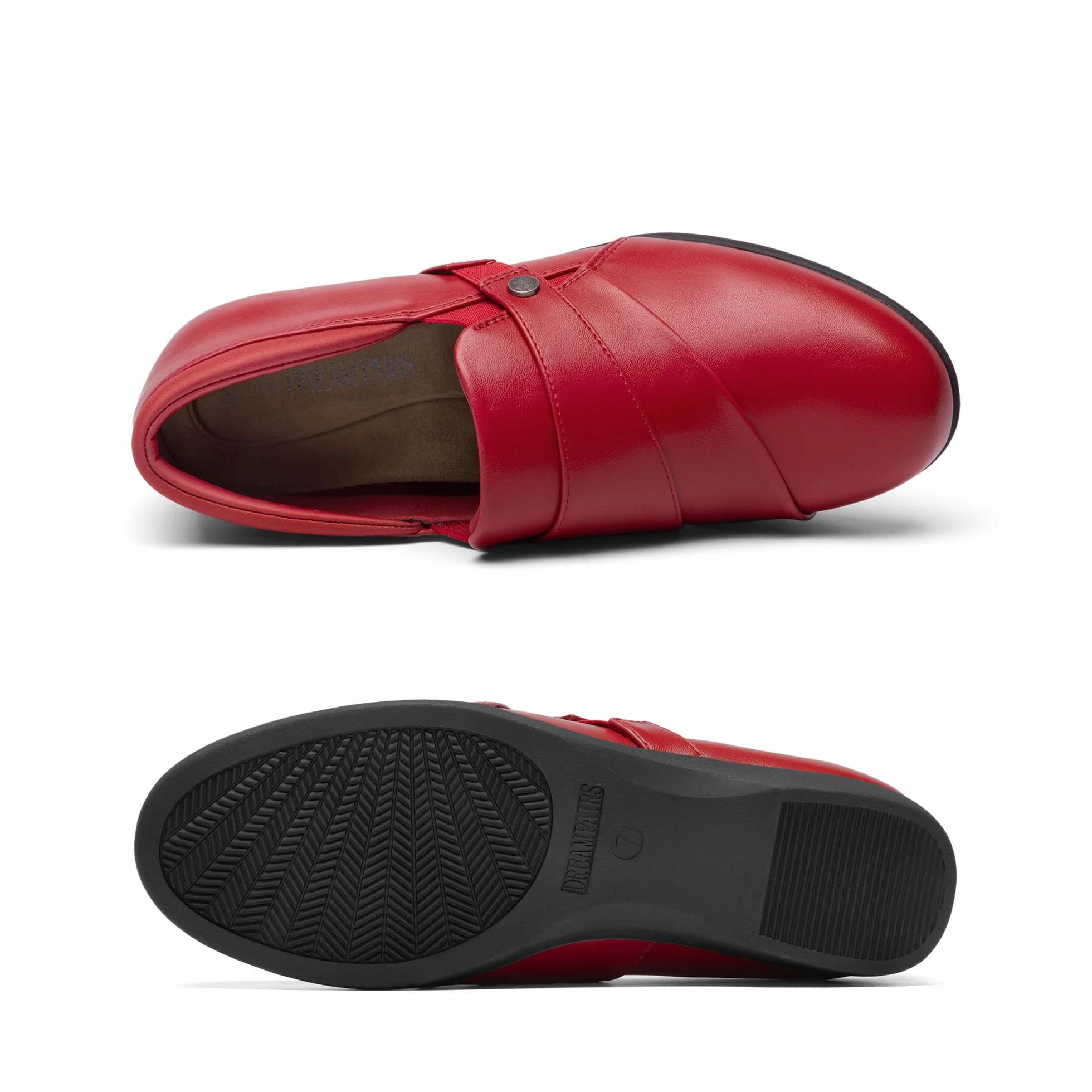 DREAM PAIRS Mokasyny dla kobiet wsuwane Komfortowe eleganckie mokasyny do pracy biurowej Mokasyny biznesowe i casualowe z ekoskórą, okrągły przód z podparciem sklepka, Czerwony, 41 EU