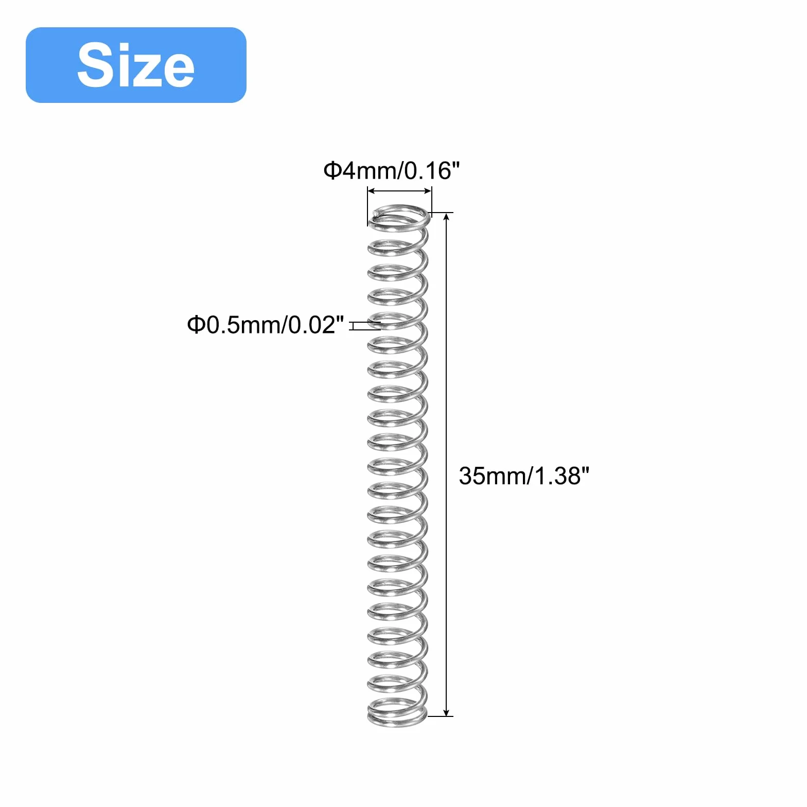QUARKZMAN 5 szt. sprężyn dociskowych 304 stal szlachetna 4 mm AD 0,5 mm drut rozmiar 35 mm długość długość srebrny odcień