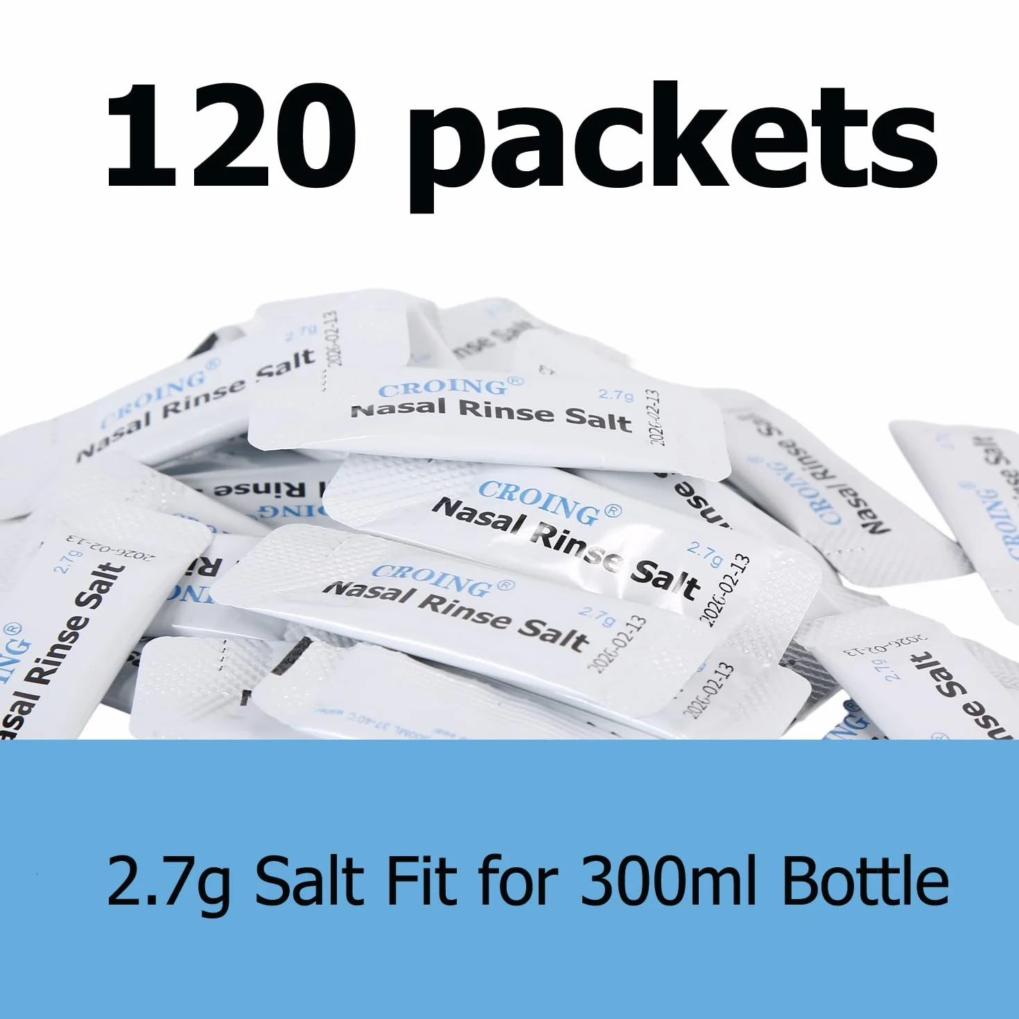 CROING 120 x mieszanka do płukania zatok + 1 x butelka do płukania nosa (300 ml), zestaw saszetek do płukania nosa, sól Neti, nawadnianie nosa, douche do nosa, ulga w zatokach, neti-pot