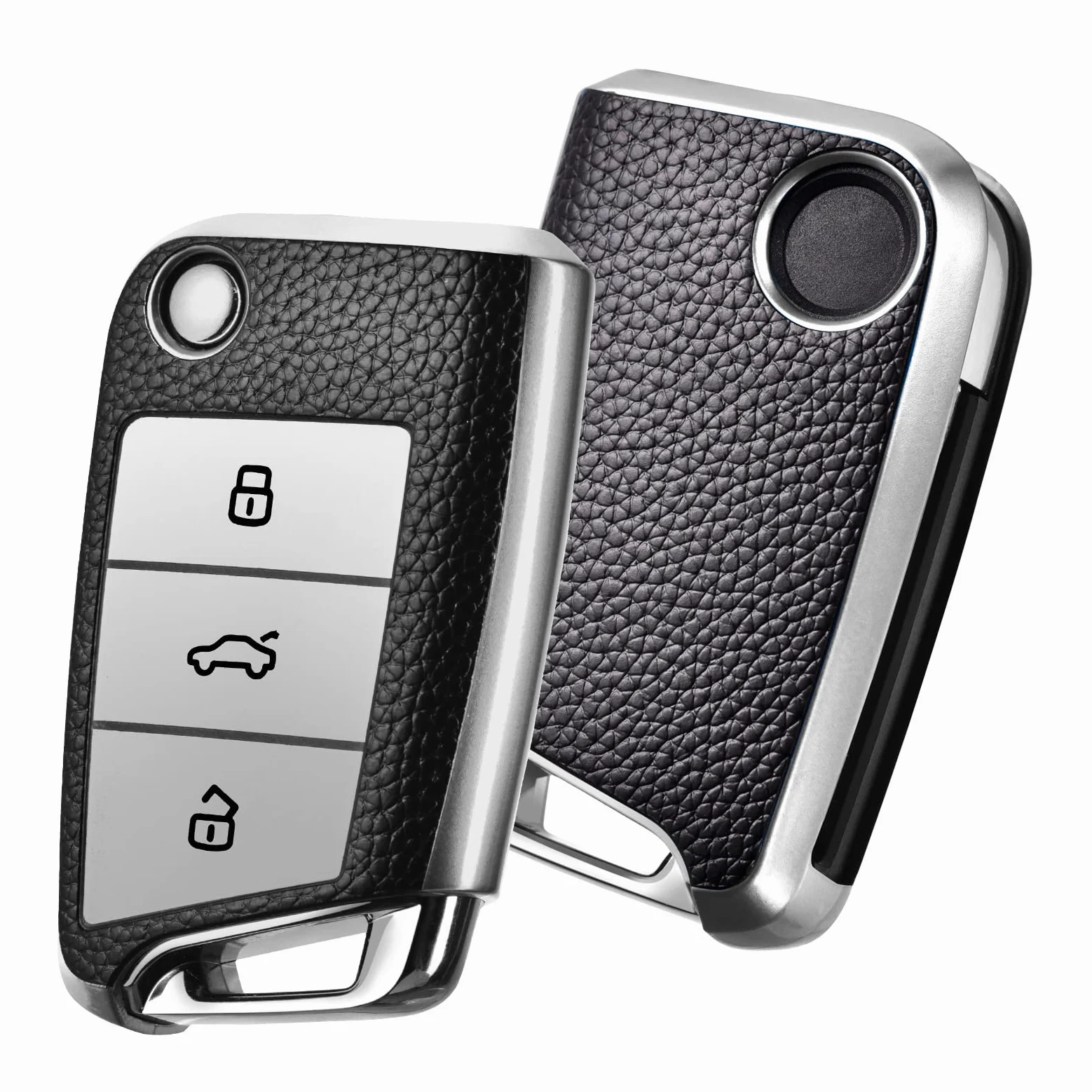 Pokrowiec na kluczyki samochodowe do VW Golf 7 etui na klucze 3 przyciski srebrna skóra