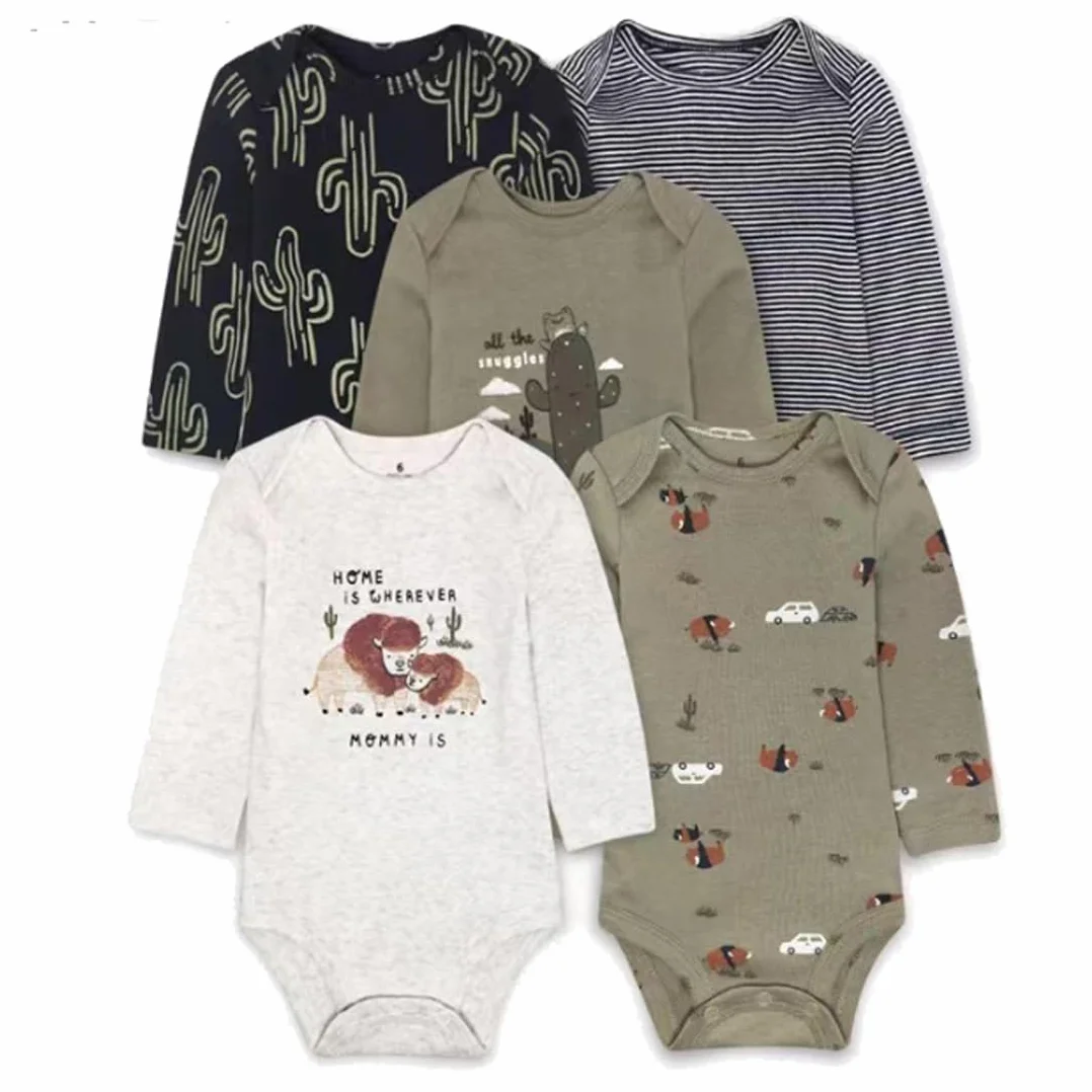 Unisex Baby Długie Rękawy Body z Krótkimi Rękawami z Nadrukiem Wykonane – 5 Sztuk, Miękkie i Wysokiej Jakości Bawełna Ekologiczna