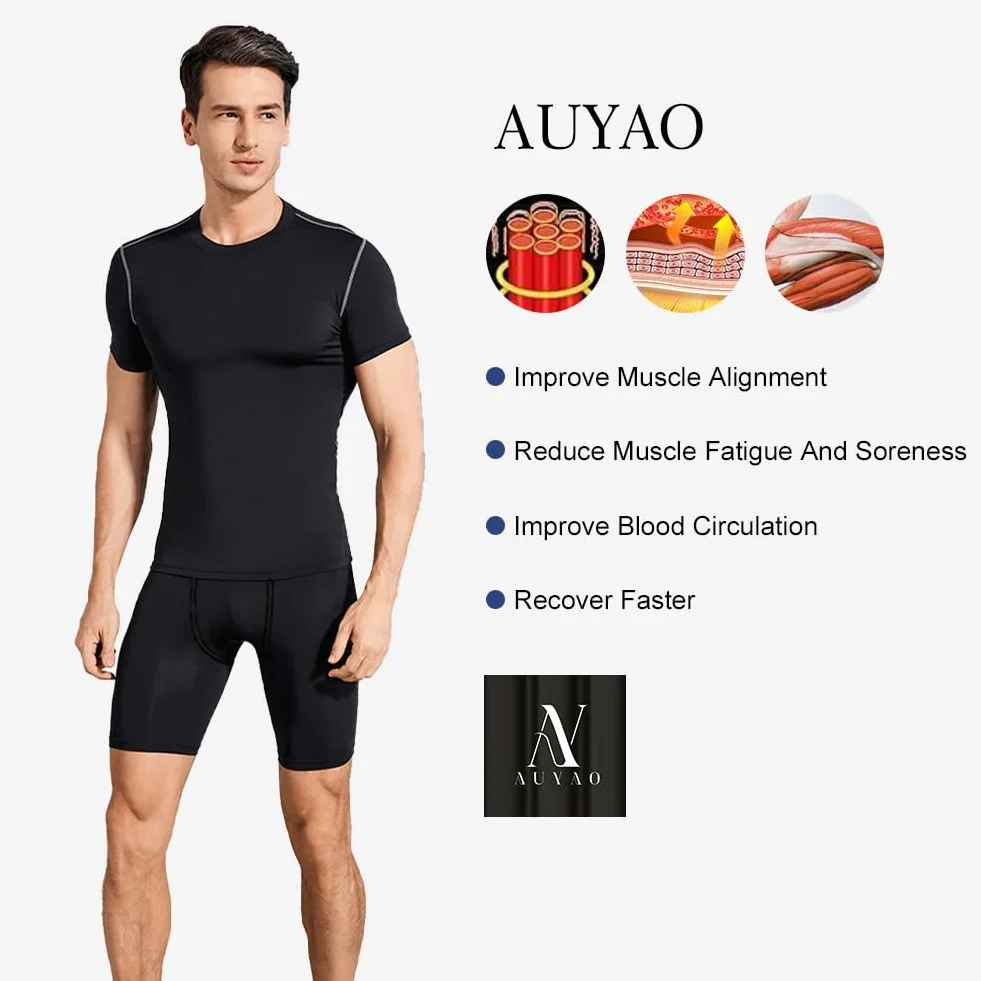 AUYAO Męskie spodenki kompresyjne, męskie spodenki sportowe, męskie spodenki fitness, krótkie spodnie kompresyjne legginsy, spodenki do koszykówki letnie tenisowe na siłownię z kieszeniami M-XL