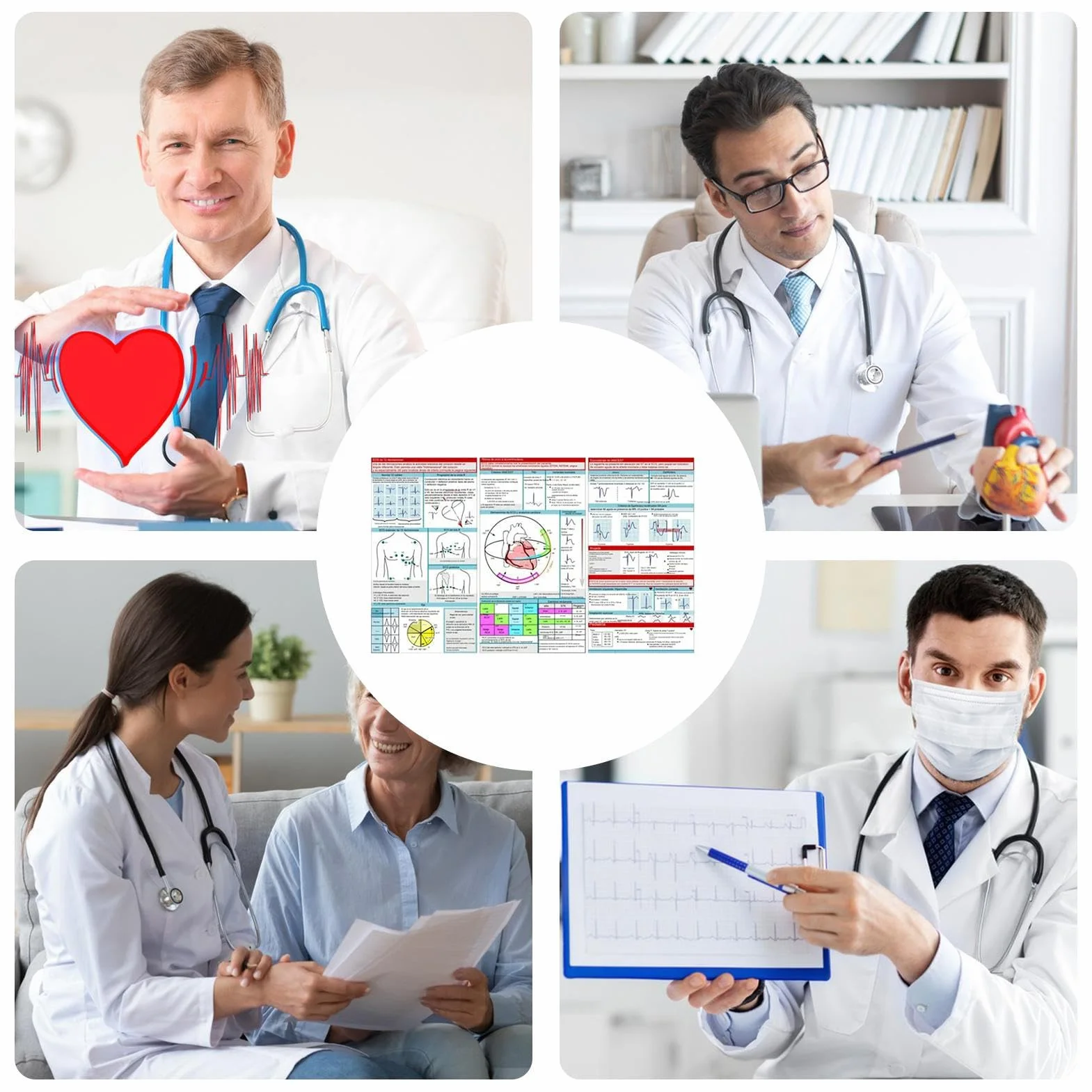 Kieszonkowy przewodnik Ekg, dwustronna, potrójnie składana kieszonkowa analiza rytmu Ekg, medyczna karta referencyjna, łatwa do odczytania, długotrwałe użytkowanie, 30 x 15 cm, dla pielęgniarek i