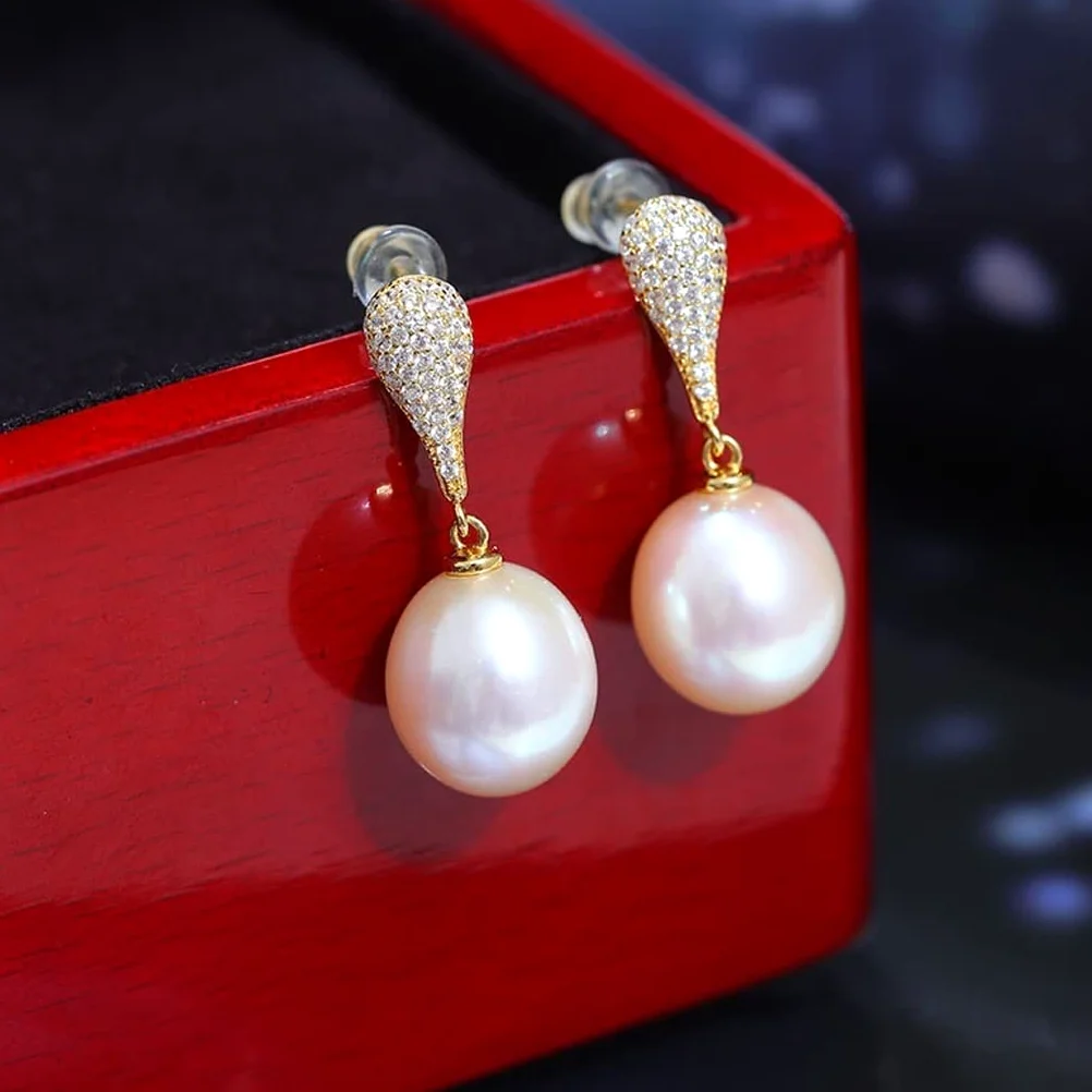 kolczyki Podajnik 925 Sterling Silver Round White Słodkowodne Kultury Cyrkon Kolczyki Dla Kobiet Dangle Stud Pearl Kolczyki kolczyk