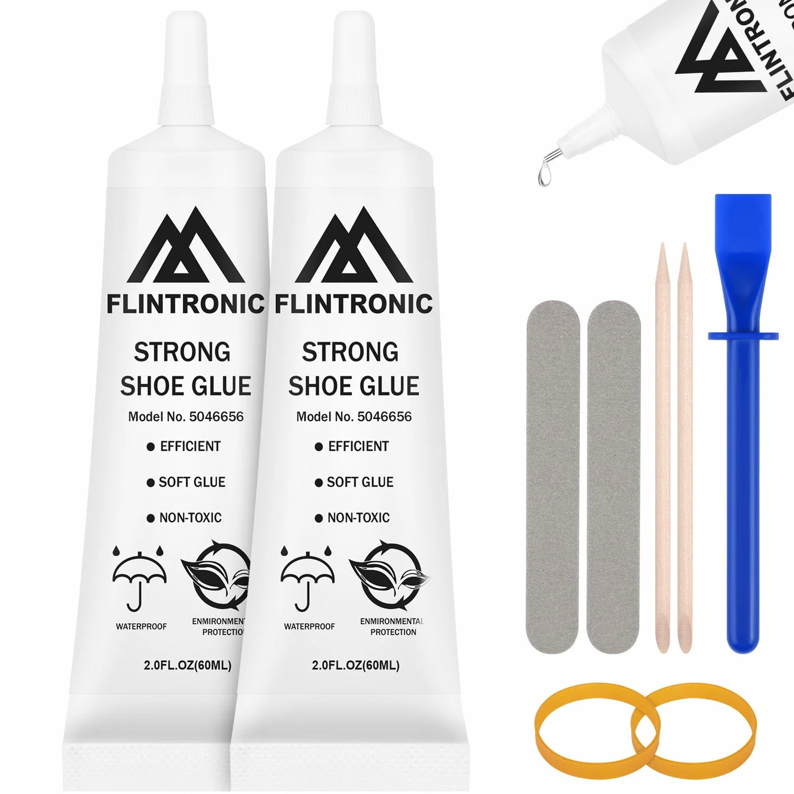 flintronic Naprawa podeszwy z klejem do butów, wolno schnąca, przezroczysta, super mocna, wodoodporna, do trampek, obcasów - 2 x 60 ml