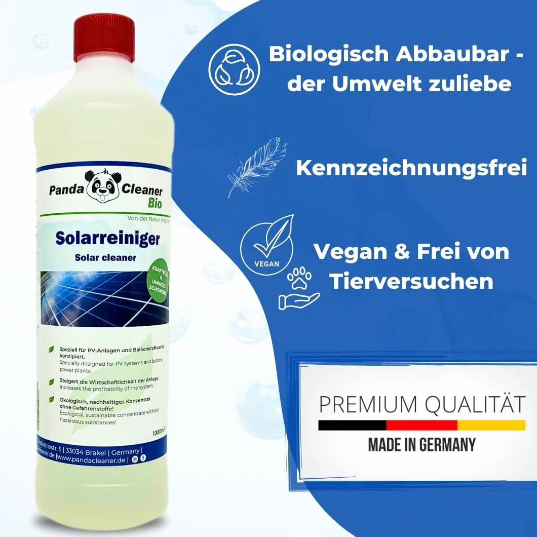PandaCleaner Bio środek czyszczący – 1 l profesjonalny środek do czyszczenia instalacji solarnych i PV – wysoko skoncentrowany 1:100 do instalacji solarnych, modułu fotowoltaicznego, panelu