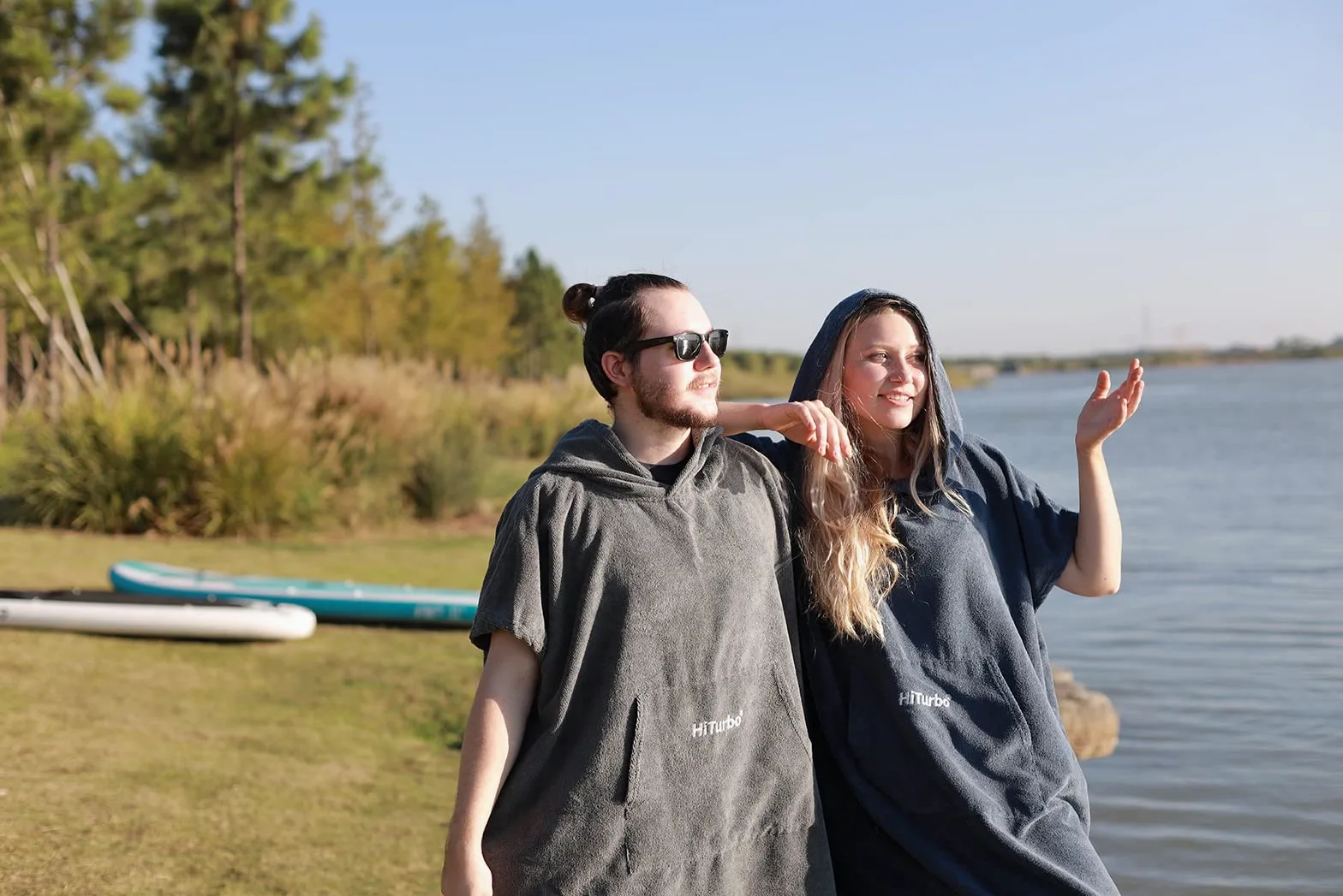 Hiturbo Szlafrok ręcznik ponczo surfingowe szlafrok kąpielowy z krótkim rękawem z kapturem