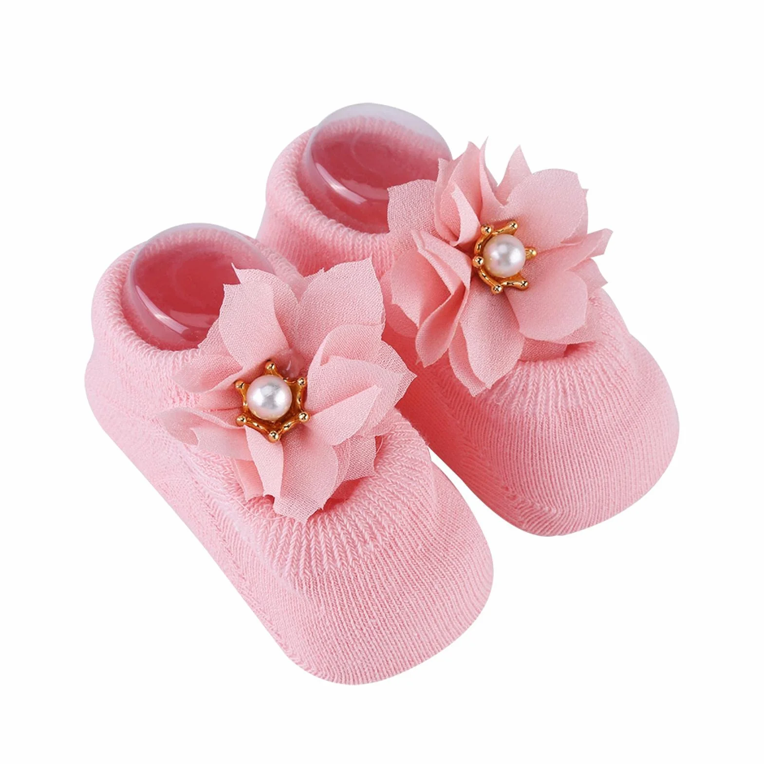 Skarpetki antypoślizgowe dla niemowląt, 3 pary/zestaw bawełniane antypoślizgowe koronkowe skarpetki podłogowe w kwiaty dla malucha niemowlę(M(1-3 years old)-Pink)