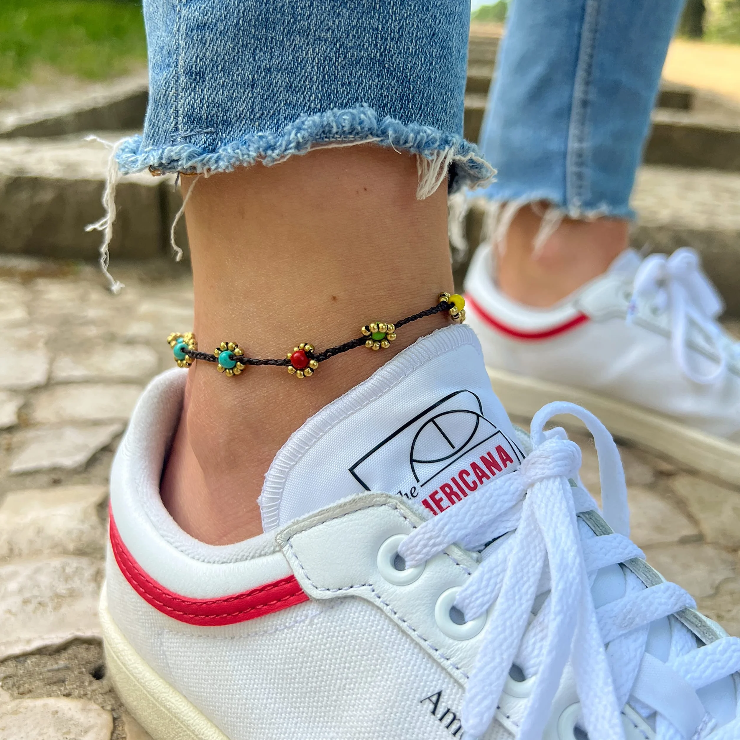 Bransoletka na Kostkę Damska Ręcznie Robiona 23-24cm Węzeł Przesuwny Boho