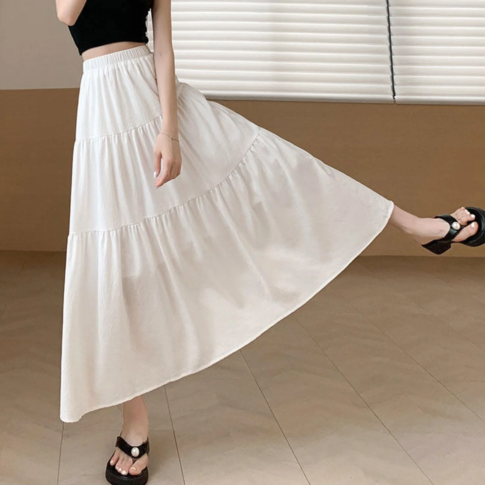 GWAWG Eleganckie spódnice maxi dla kobiet UK, elastyczne damskie długie spódnice z wysokim stanem elegancka spódnica plażowa o linii A, letnia wielowarstwowa spódnica maxi w stylu vintage