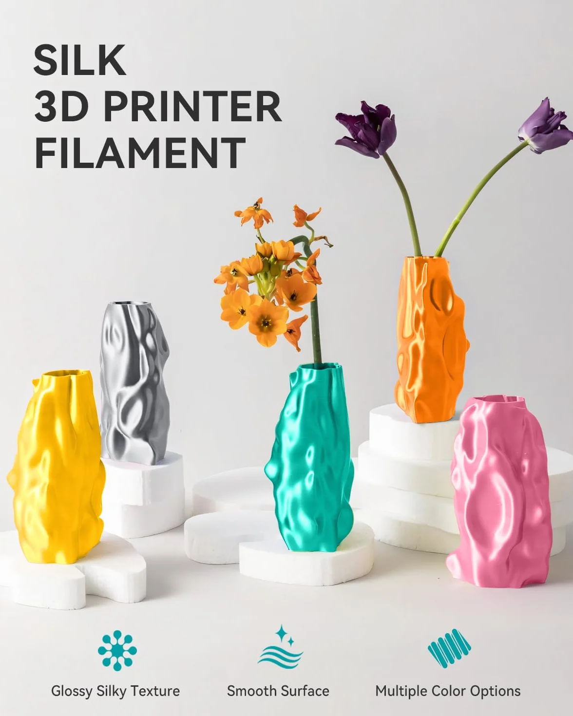 SUNLU PLA+ jedwabny filament 3D, błyszczący metaliczny jedwabny filament 3D, 1,75 mm, wytrzymały filament PLA PLUS do drukarki 3D, szpula 1 kg, jedwabne jasne złoto