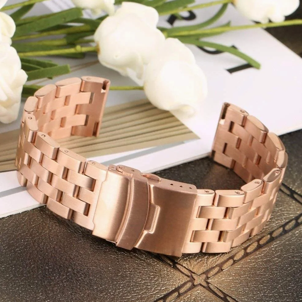 Pasek do zegarka, w całości ze stali nierdzewnej 20 mm 22 mm Bransoletka z srebrną bransoletą do zegarków Bransoletka składana, wymiana bransoletki (kolor paska: bransoletka Rose Goud, szerokość pasma