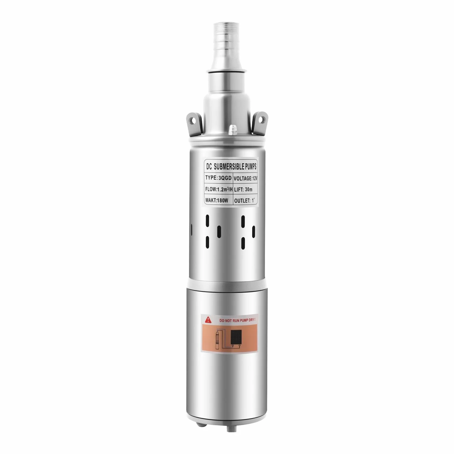 Pompa do studni ze stali nierdzewnej, 1200 l/h, 12 V, głębokość zanurzenia maks. 30 m, IP68 z kablem zasilającym