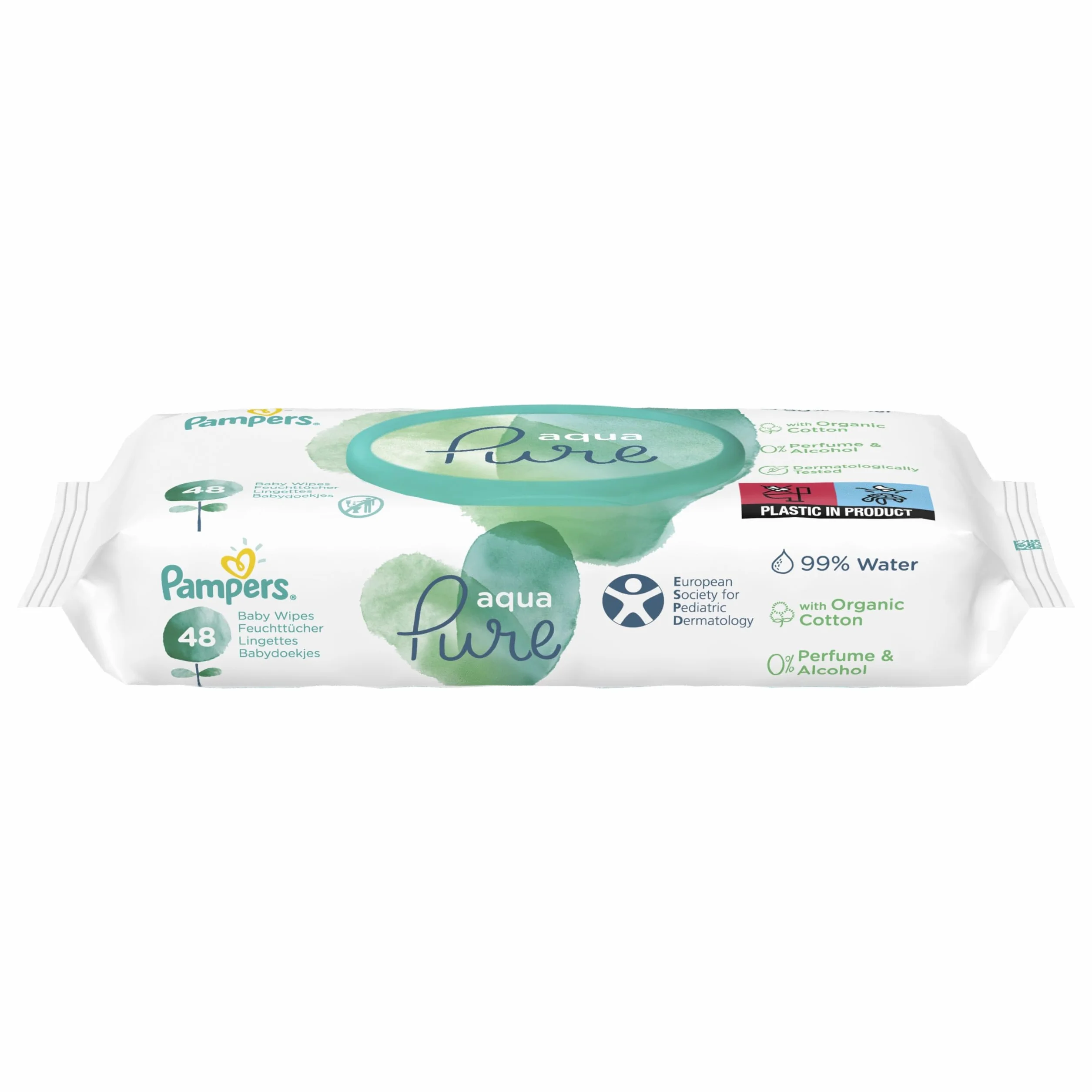 Pampers Aqua Pure Chusteczki Nawilżane Dla Niemowląt i Dzieci 864 Sztuk (18 x 48), Wykonane w 99% z Czystej Wody, Testowane Dermatologicznie