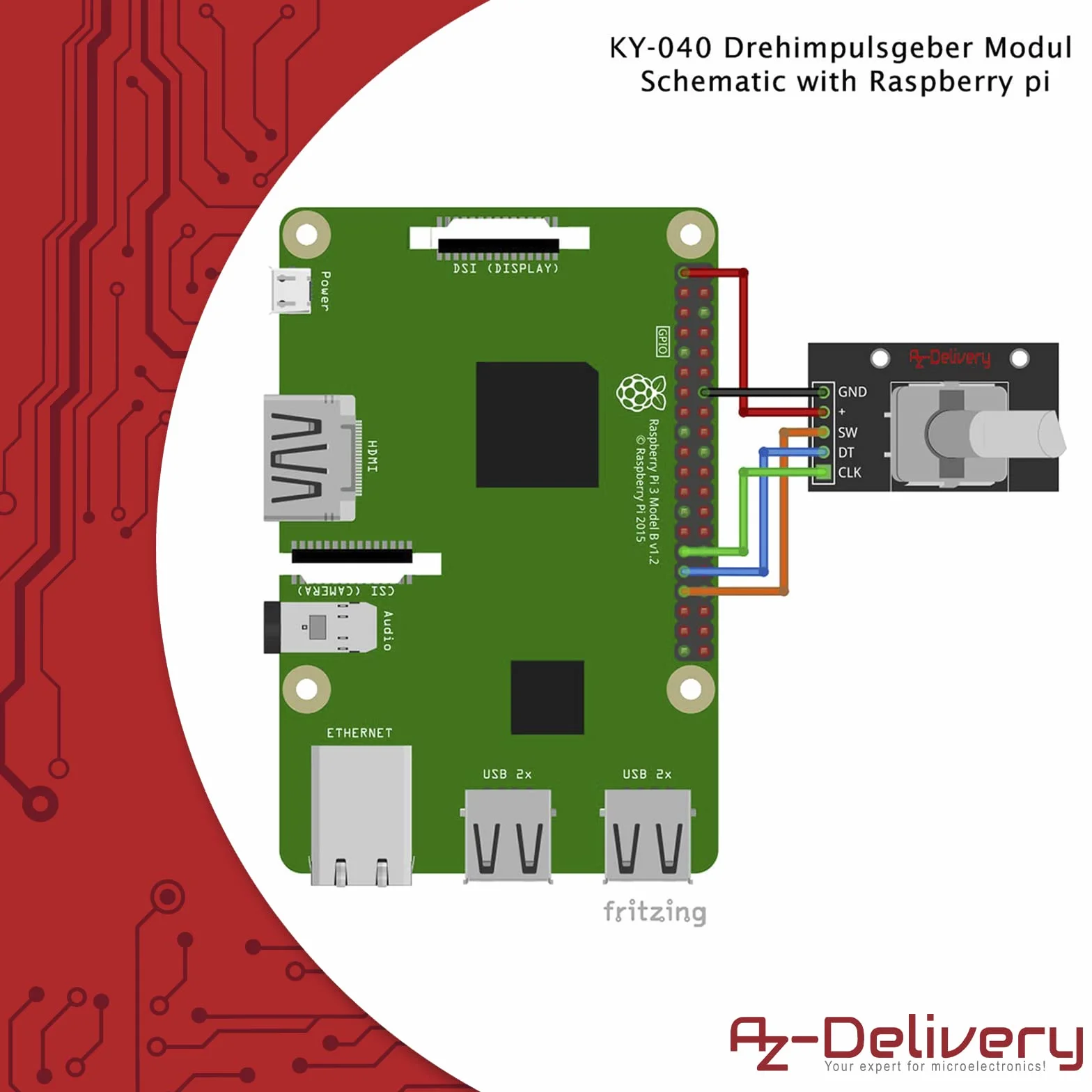 AZDelivery 3 x KY-040 Rotary Encoder Rotary Encoder Moduł, kompatybilny z Arduino i Raspberry Pi w tym E-Book!